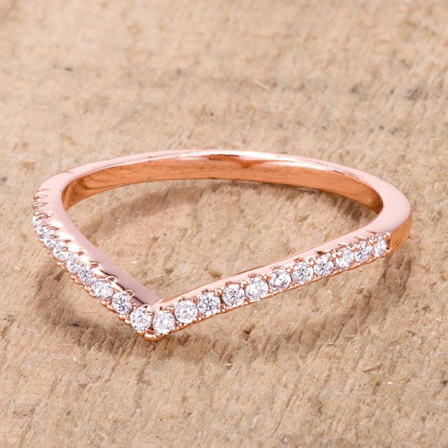 .22Ct Rose Goldtone Chevron Ring with CZ - Charming Charlie
