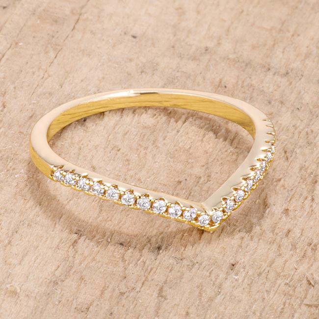 .22Ct Goldtone Chevron Ring with CZ - Charming Charlie