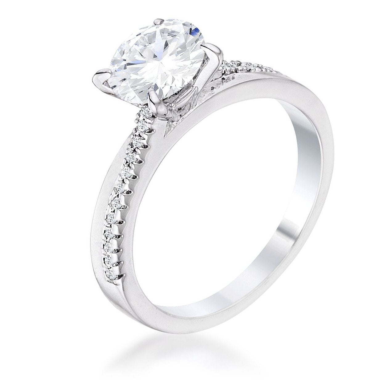 1.4Ct Contemporary Dainty Rhodium Plated Clear CZ Engagement Ring - Charming Charlie