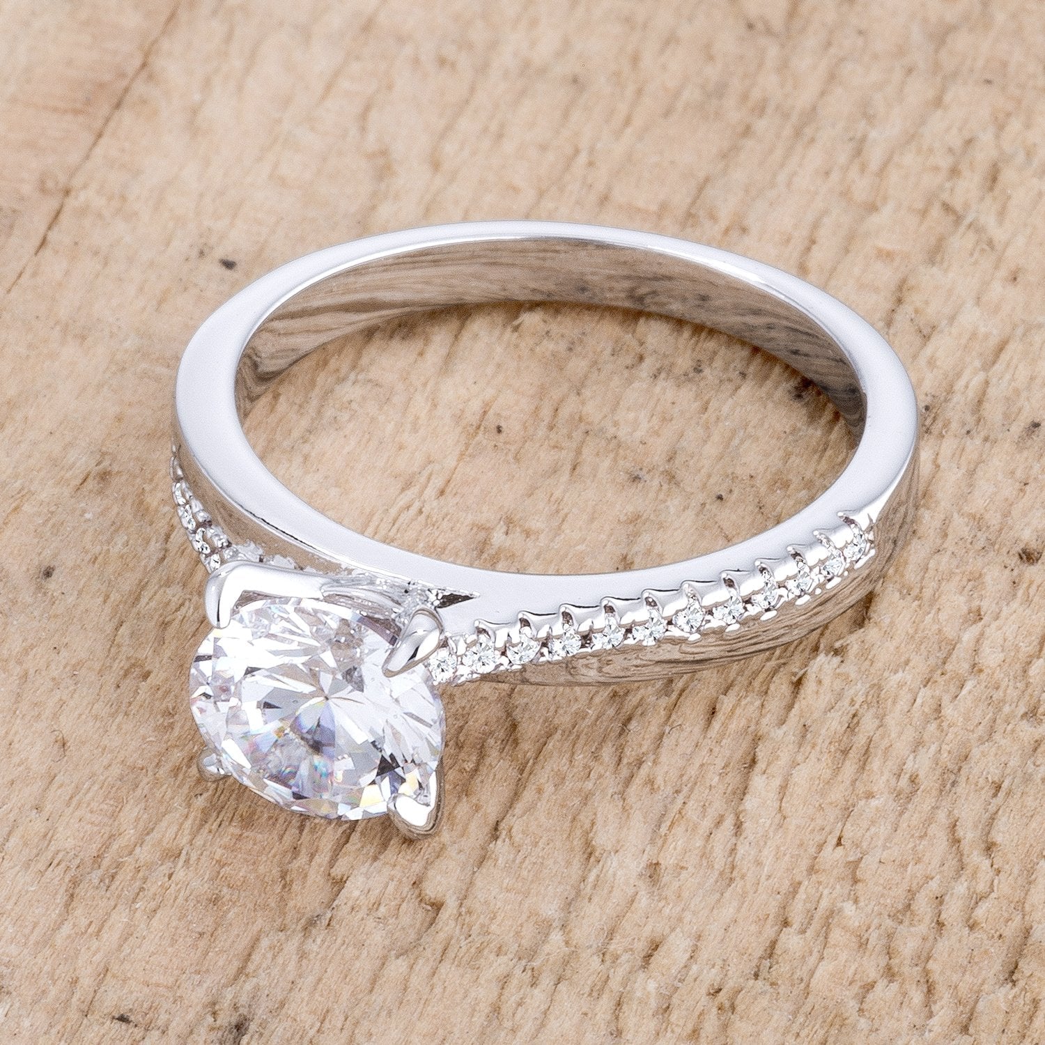 1.4Ct Contemporary Dainty Rhodium Plated Clear CZ Engagement Ring - Charming Charlie