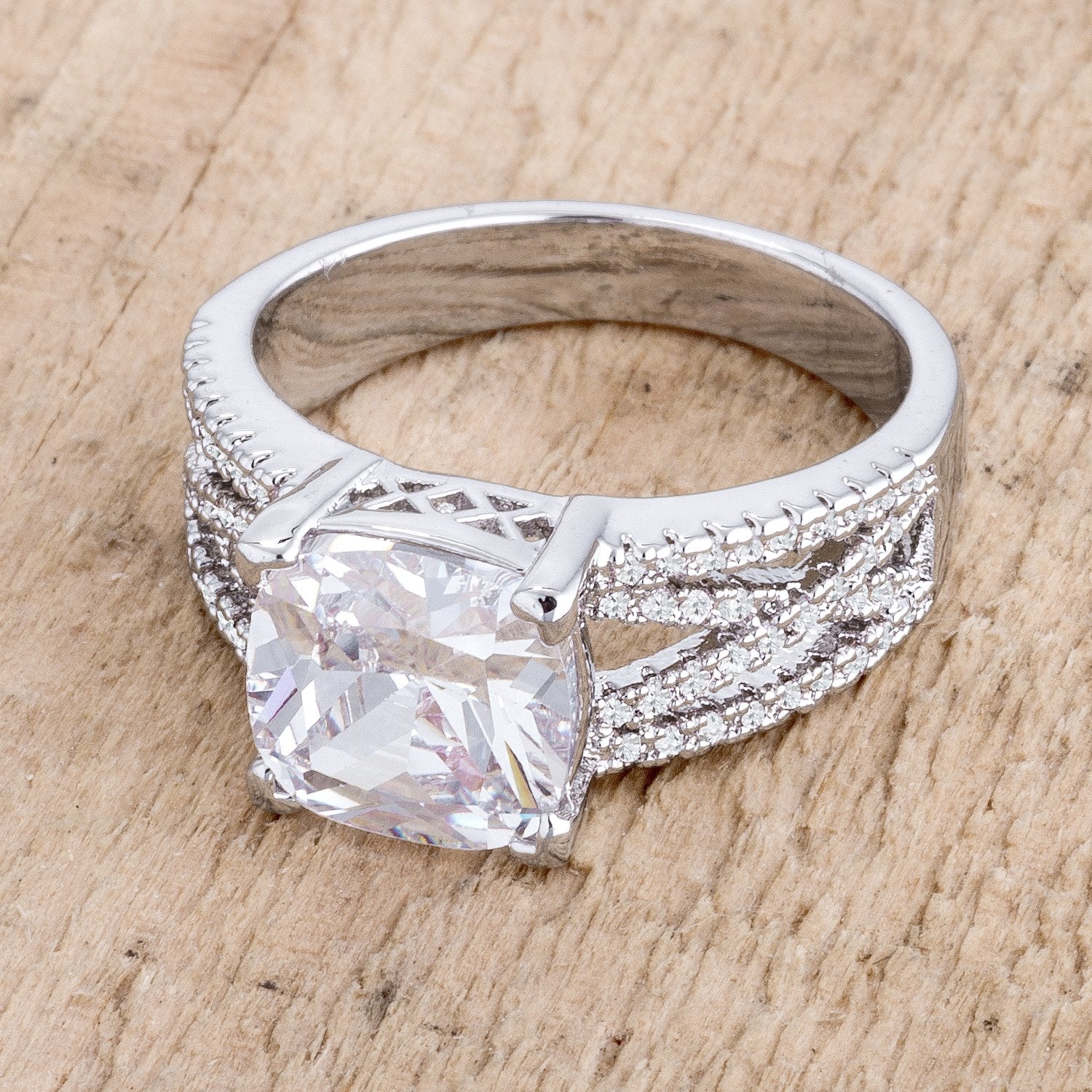 3Ct Elegant Rhodium Plated Criss-Cross Clear CZ Engagement Ring - Charming Charlie
