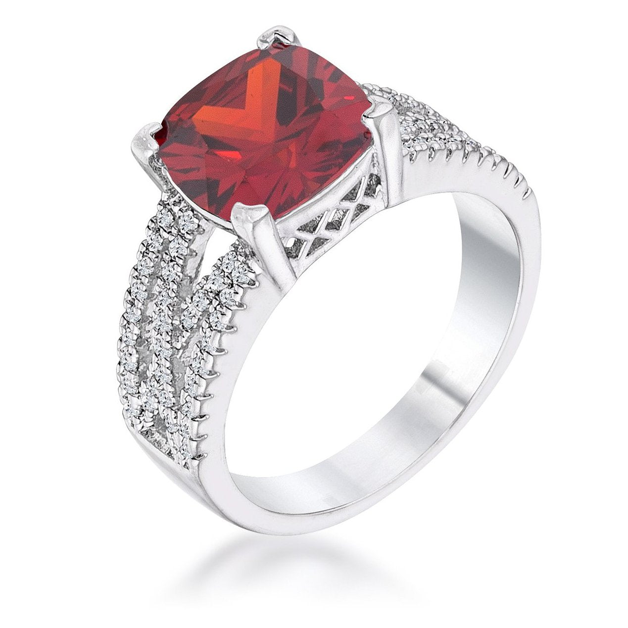 3Ct Elegant Rhodium Plated Criss-Cross Garnet CZ Engagement Ring - Charming Charlie