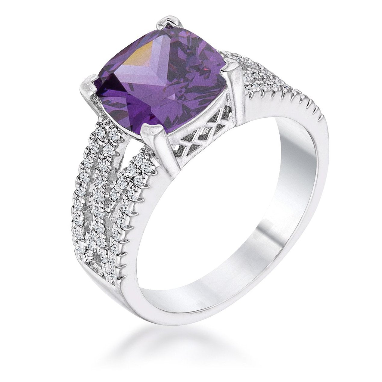 3Ct Elegant Silvertone Criss-Cross Amethyst Purple CZ Engagement Ring - Charming Charlie