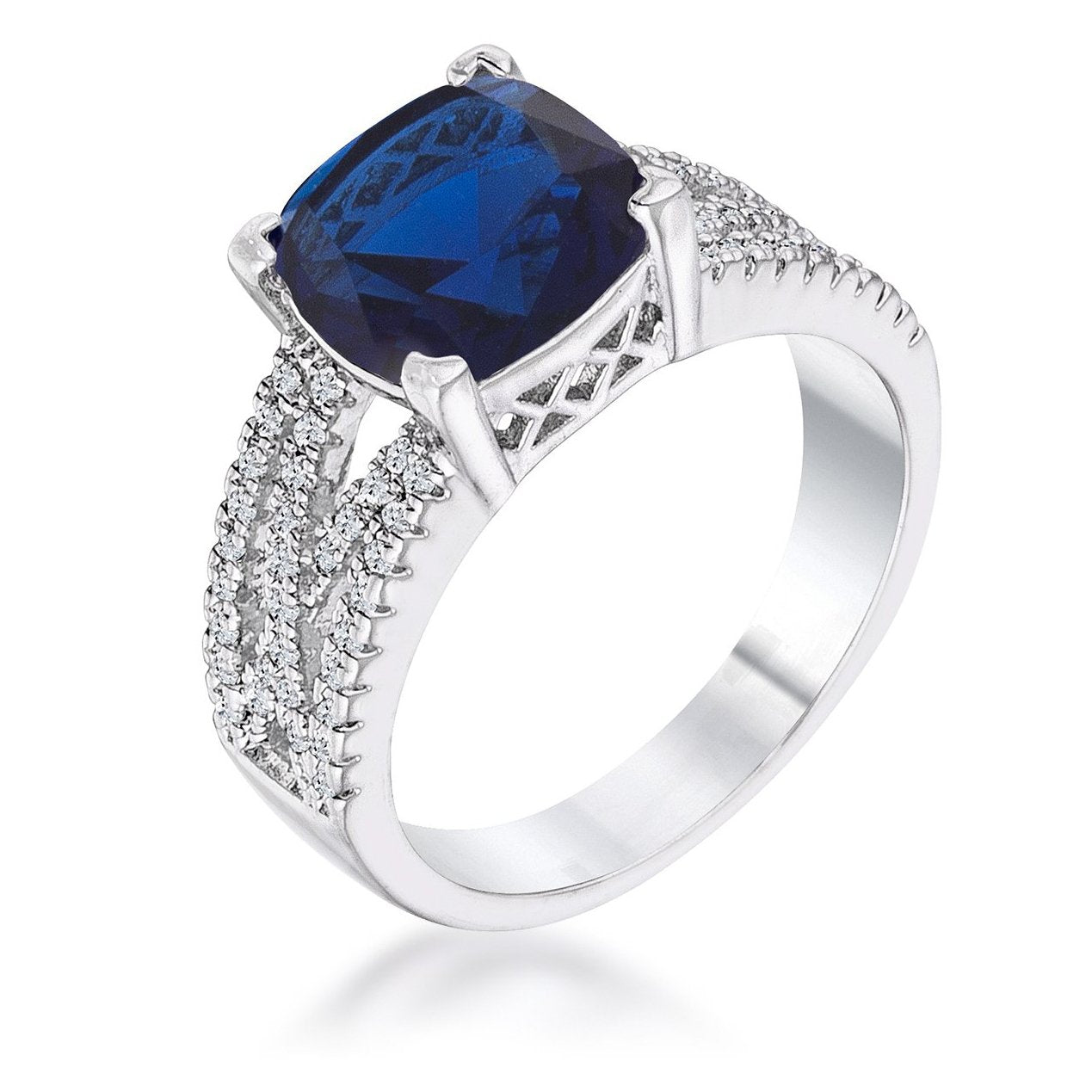 3ct Elegant Silvertone Criss-Cross Sapphire Blue CZ Engagement Ring - Charming Charlie