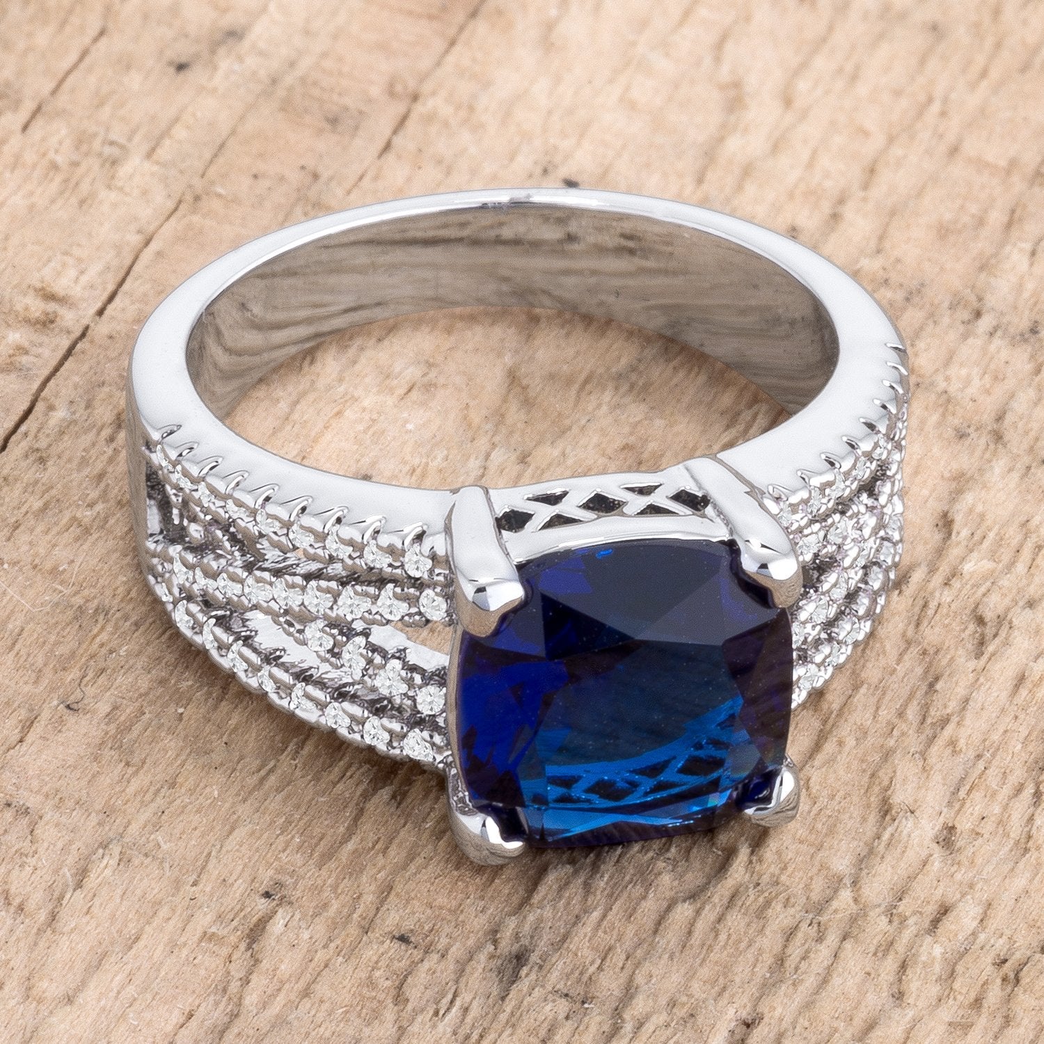 3ct Elegant Silvertone Criss-Cross Sapphire Blue CZ Engagement Ring - Charming Charlie
