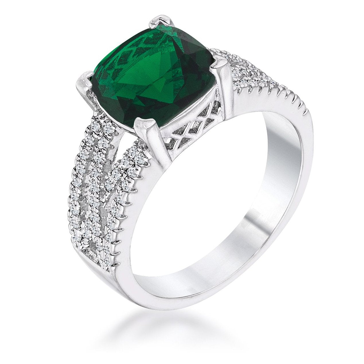 3ct Elegant Rhodium Plated Criss-Cross Enerald CZ Engagement Ring - Charming Charlie
