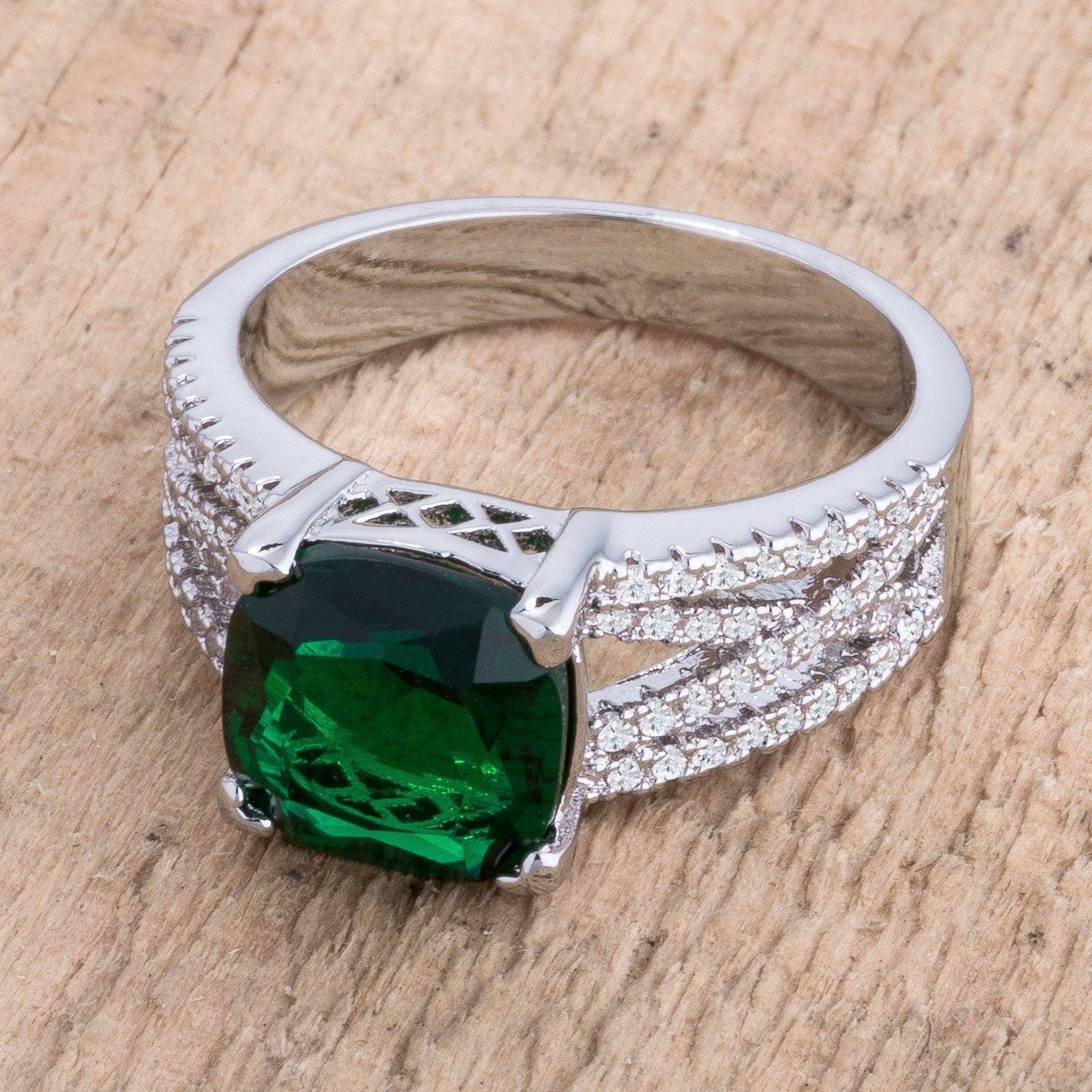 3ct Elegant Rhodium Plated Criss-Cross Enerald CZ Engagement Ring - Charming Charlie