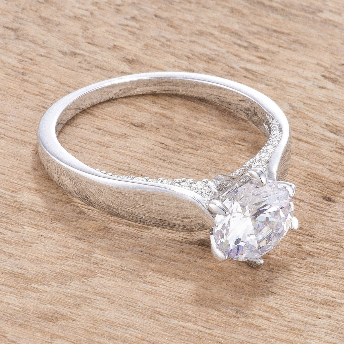 1.56Ct Contemporary Rhodium Plated CZ Solitaire Ring - Charming Charlie