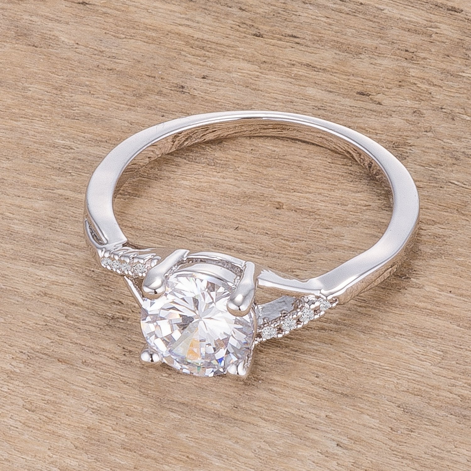 1.3Ct Rhodium Plated Simple Engagement Ring - Charming Charlie