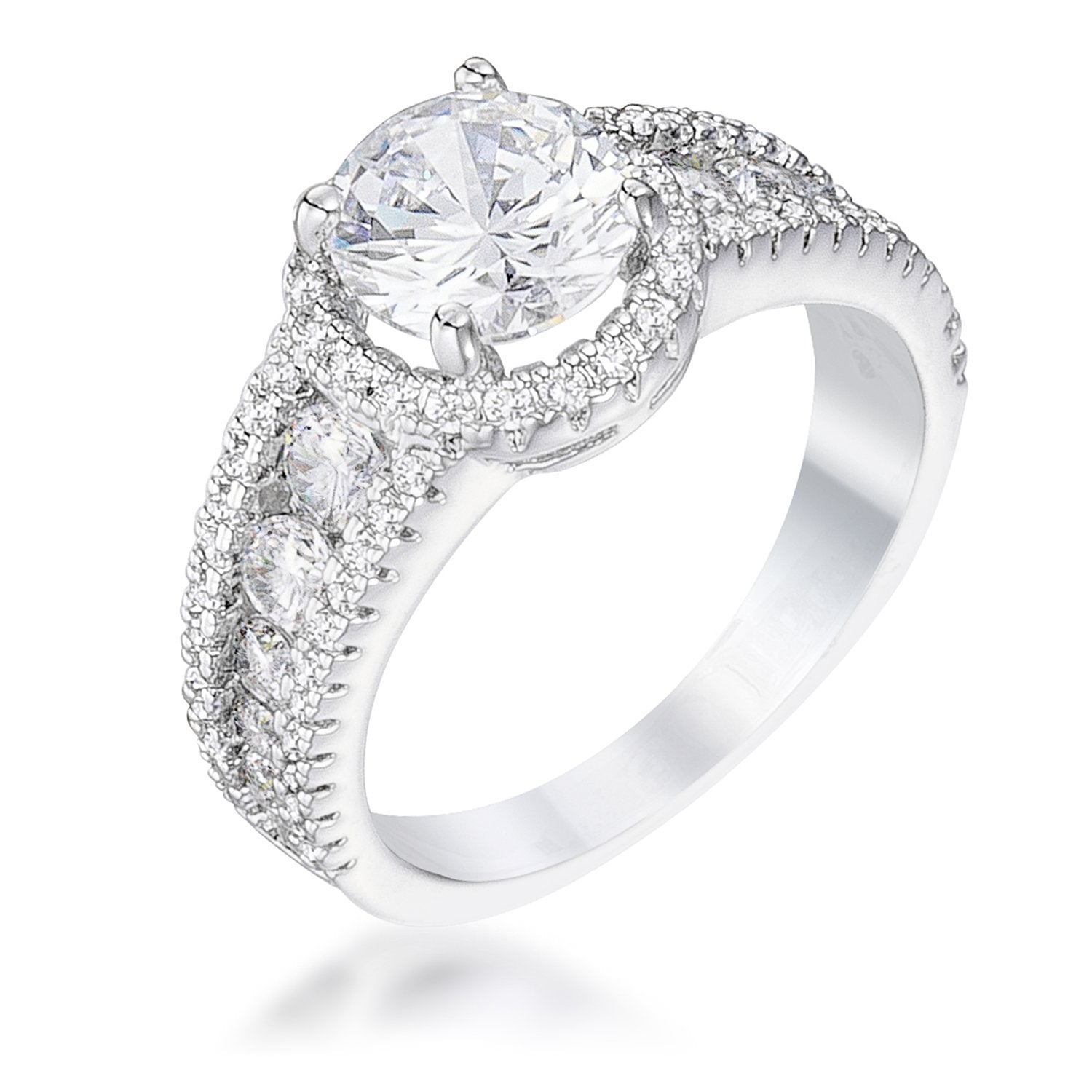 2.1Ct Rhodium Plated Solitaire Engagement Halo Ring - Charming Charlie