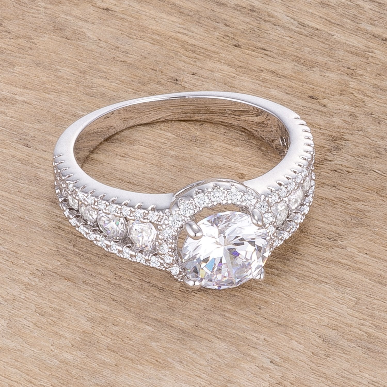 2.1Ct Rhodium Plated Solitaire Engagement Halo Ring - Charming Charlie