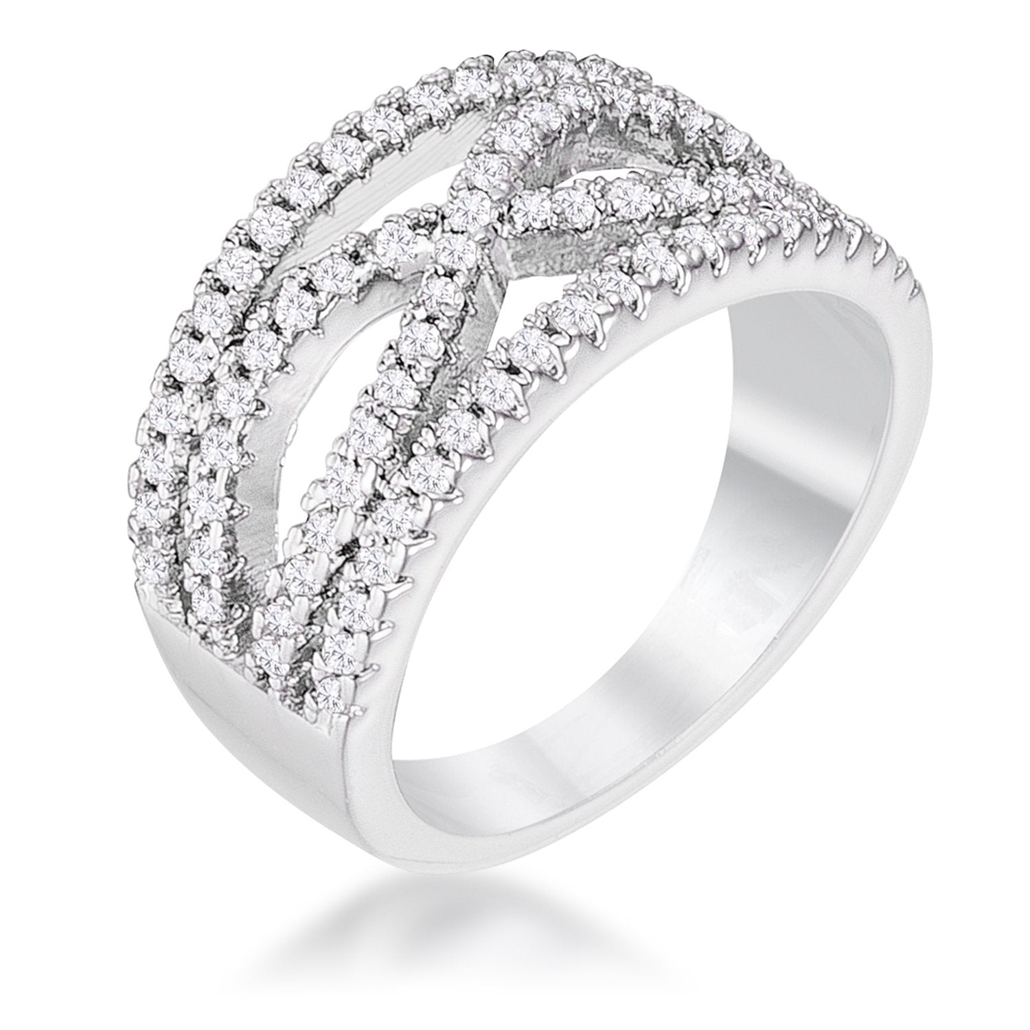 .4Ct Rhodium Plated Classic Twist Wide CZ Ring - Charming Charlie