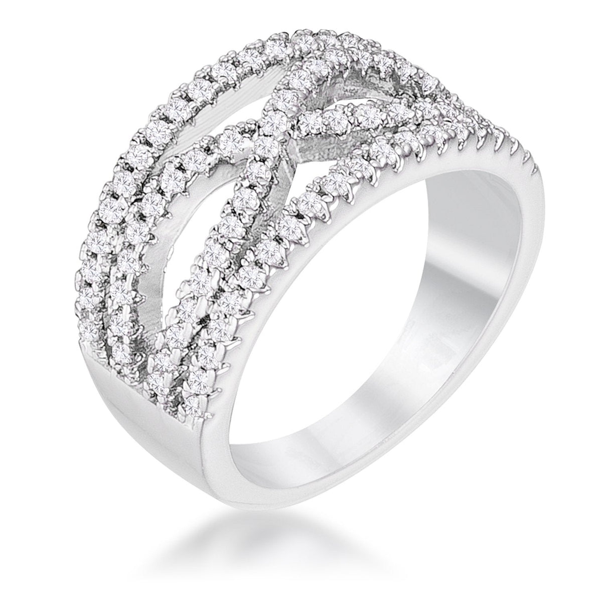 .4Ct Rhodium Plated Classic Twist Wide CZ Ring - Charming Charlie