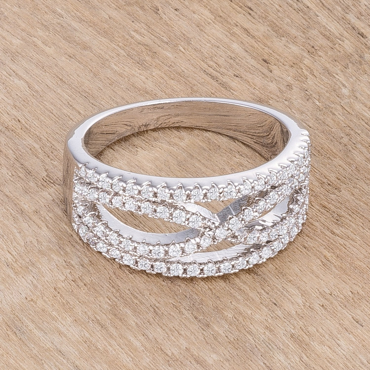 .4Ct Rhodium Plated Classic Twist Wide CZ Ring - Charming Charlie