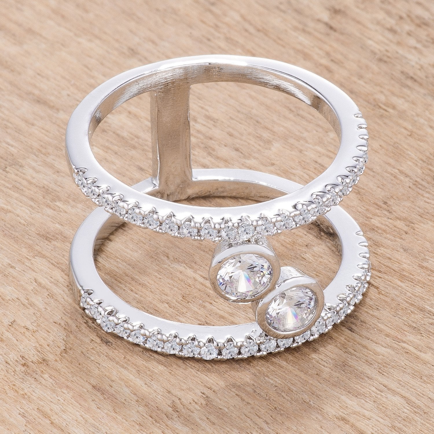 .86Ct Rhodium Plated Floating Bubbles CZ Ring - Charming Charlie