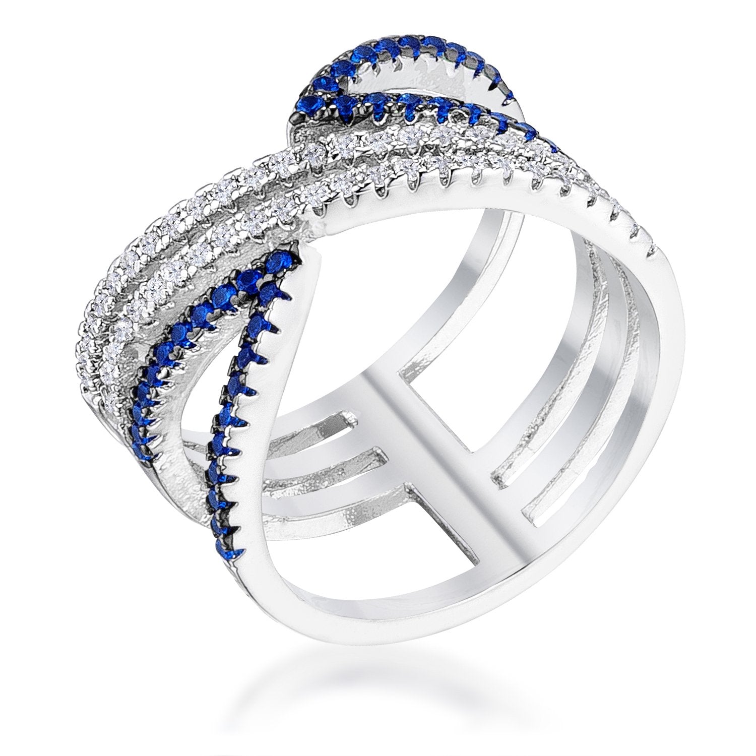 .46Ct Rhodium and Hematite Plated Blue and Clear CZ Micro Pave Crossover - Charming Charlie