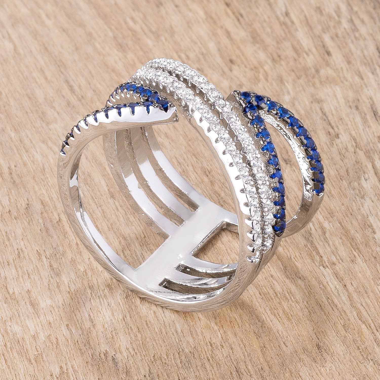 .46Ct Rhodium and Hematite Plated Blue and Clear CZ Micro Pave Crossover - Charming Charlie