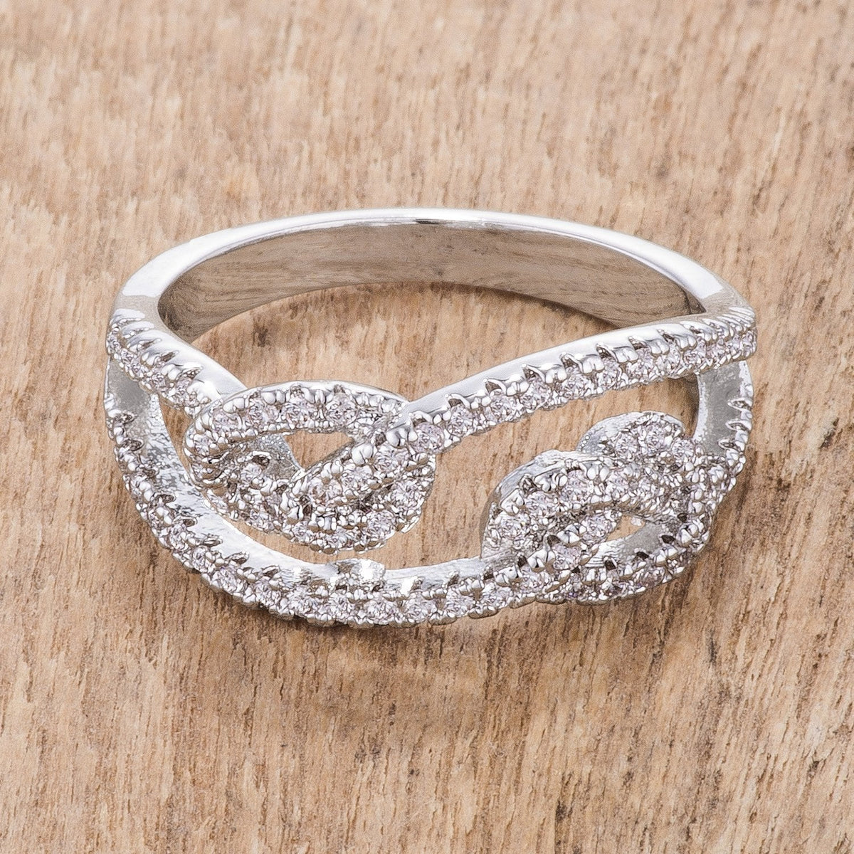 1.15Ct Rhodium Plated CZ Pave Double Knot Ring - Charming Charlie