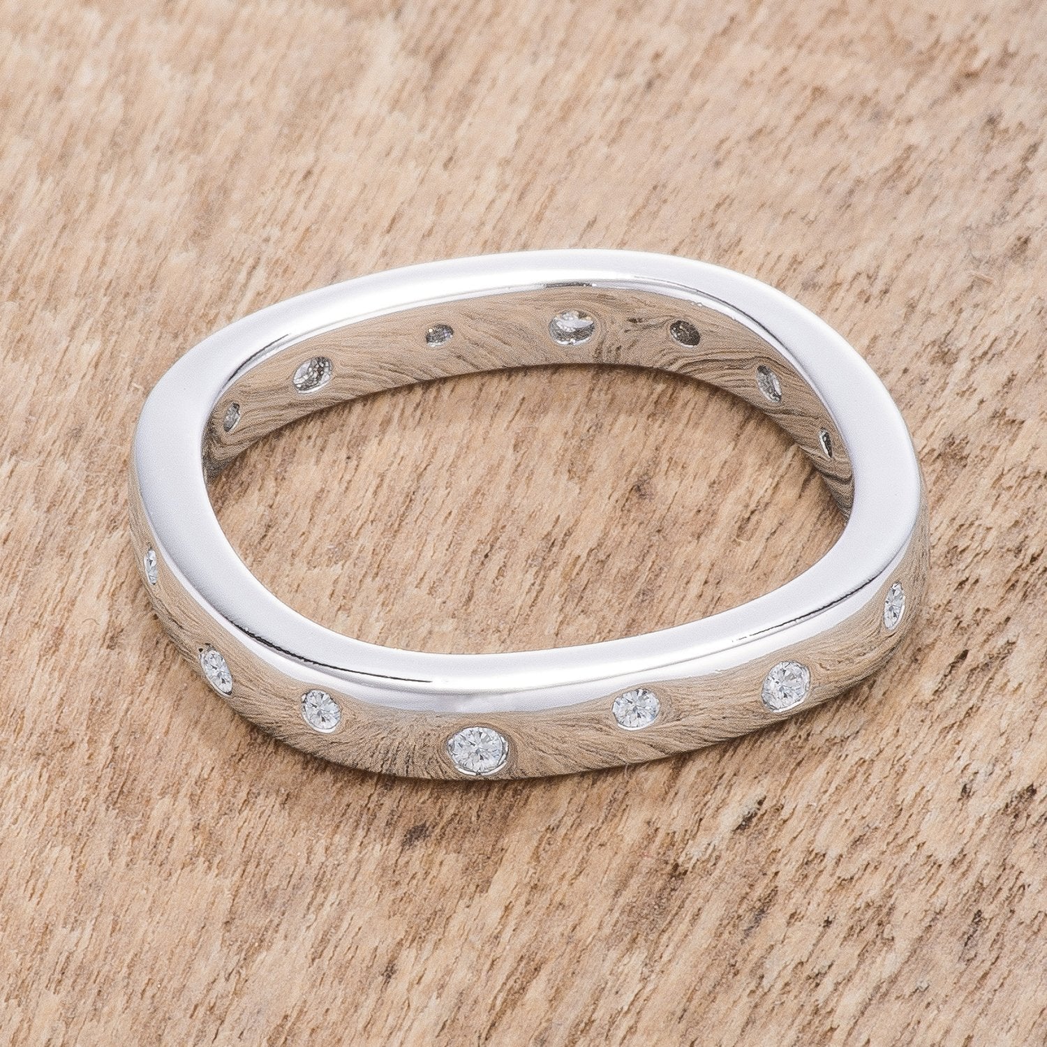 .23Ct Rhodium Plated Cz Speckled Square Shaped Stackable Band - Charming Charlie