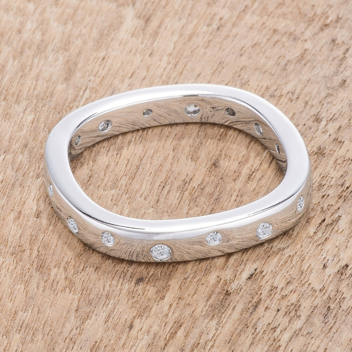 .23Ct Rhodium Plated Cz Speckled Square Shaped Stackable Band - Charming Charlie