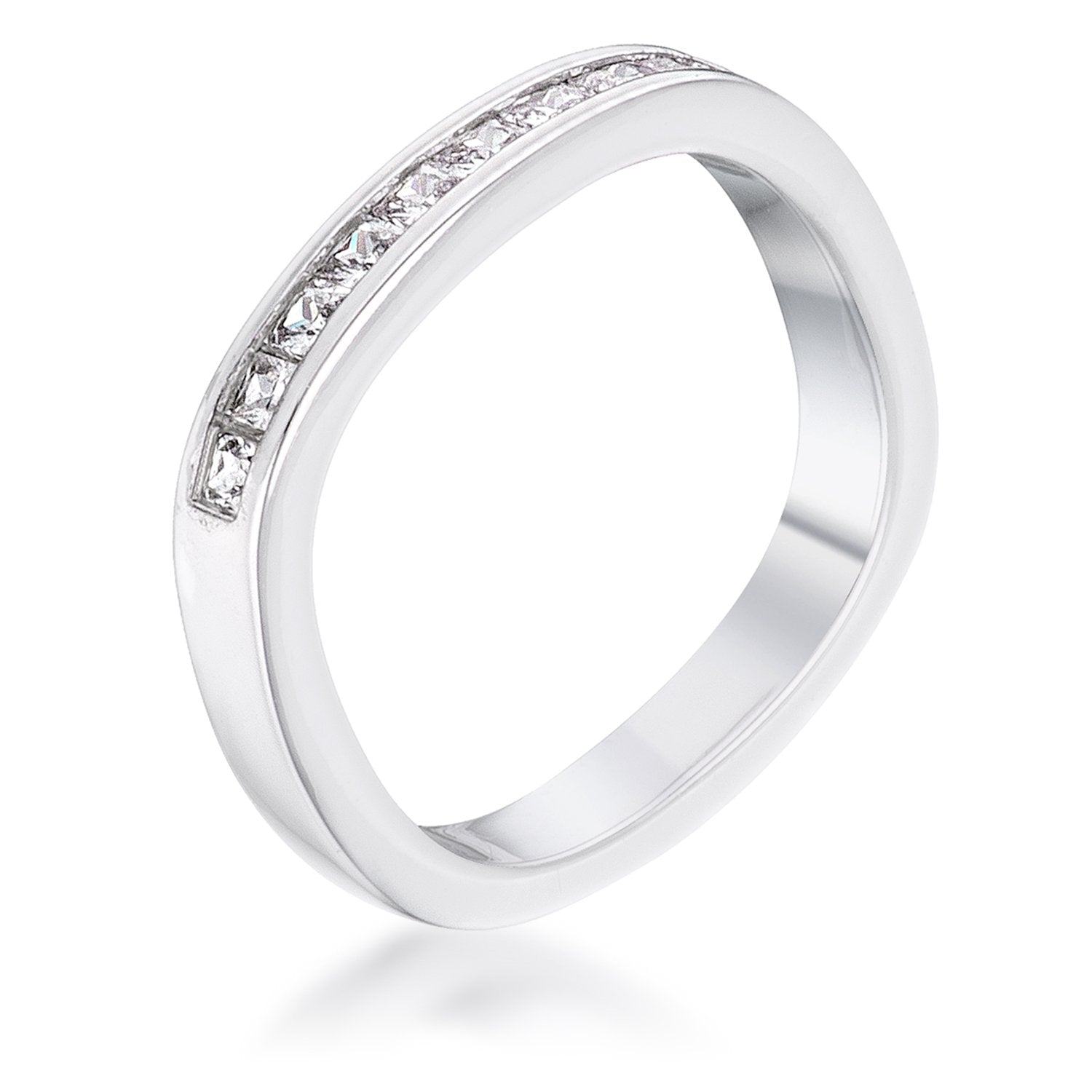 .9Ct Channel Set Princess Cut Rhodium Plated Square Shaped Stackable Band - Charming Charlie
