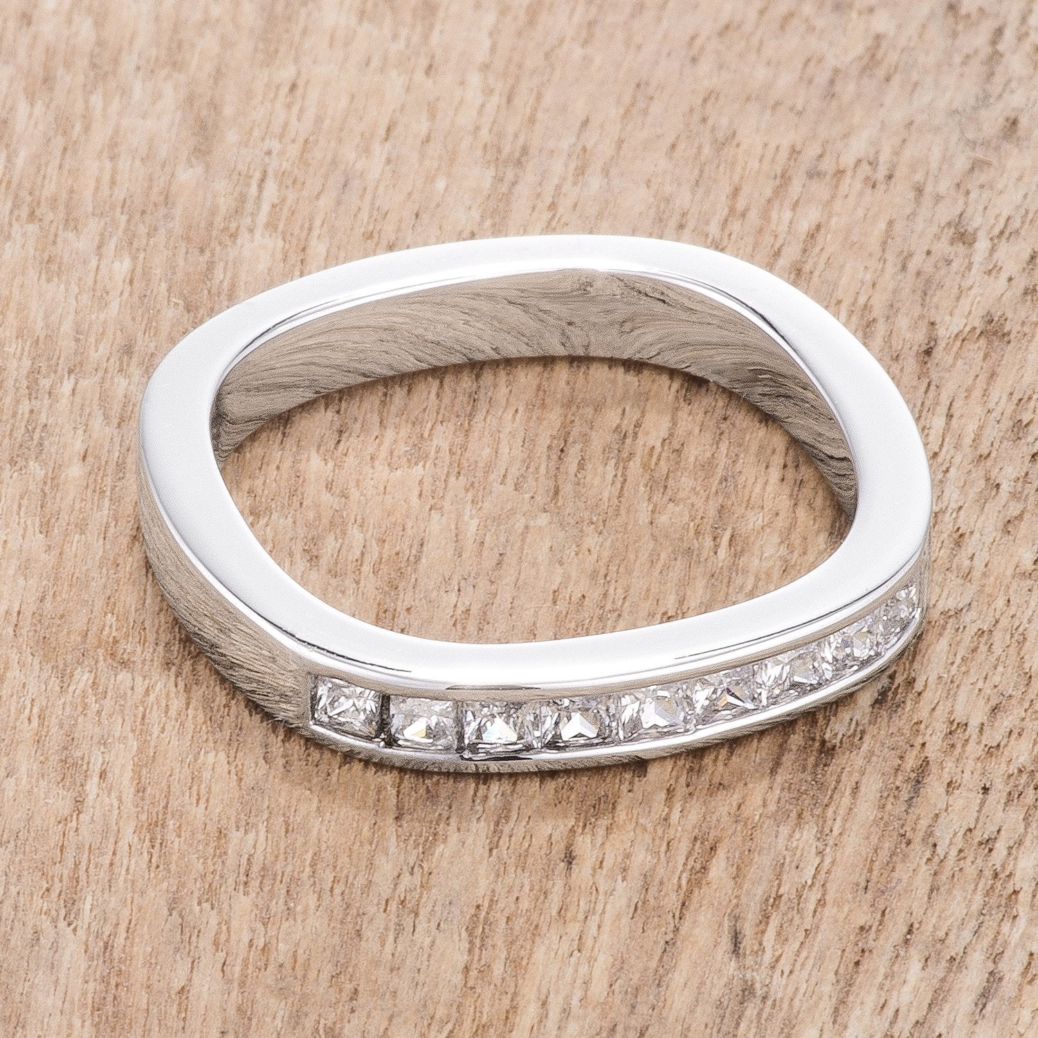 .9Ct Channel Set Princess Cut Rhodium Plated Square Shaped Stackable Band - Charming Charlie