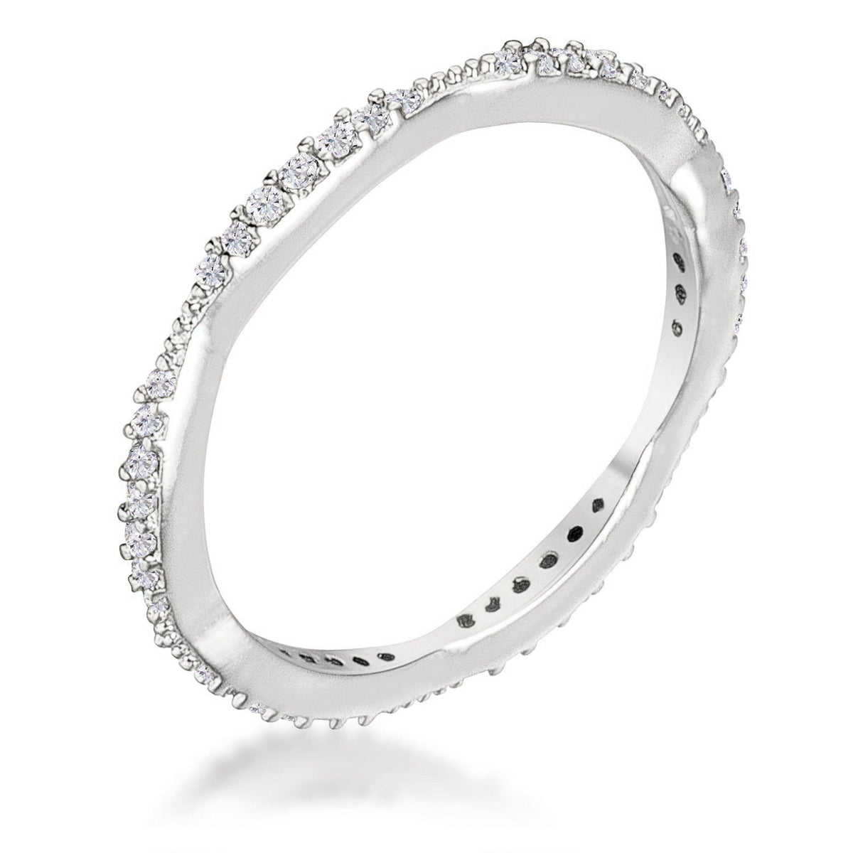 .42Ct Dainty Rhodium Plated Micro Pave CZ Stackable Eternity Ring - Charming Charlie