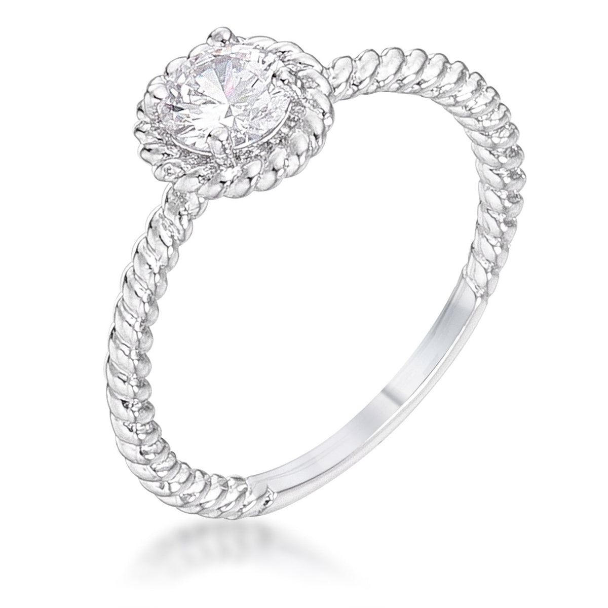 .45Ct Rhodium Plated Mini Twisted Rope CZ Solitaire Ring - Charming Charlie