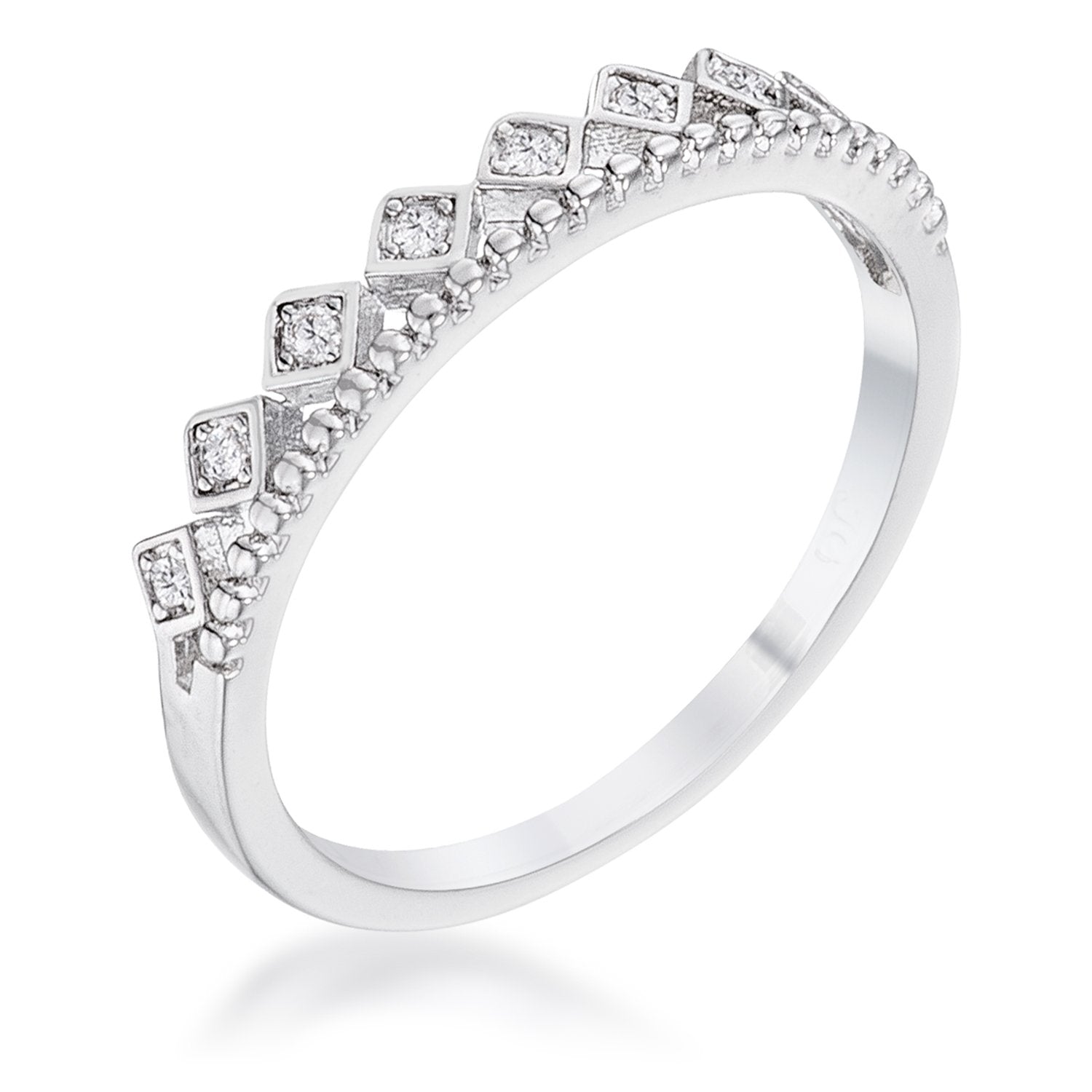 .14Ct Rhodium Plated CZ Mini Crown Stackable Band - Charming Charlie