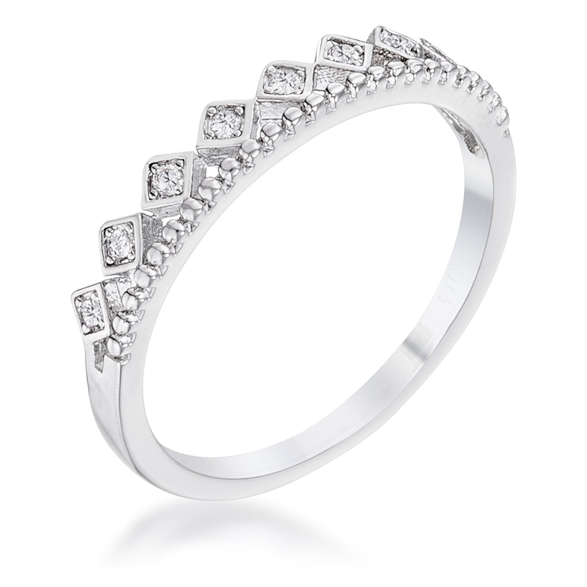 .14Ct Rhodium Plated CZ Mini Crown Stackable Band - Charming Charlie