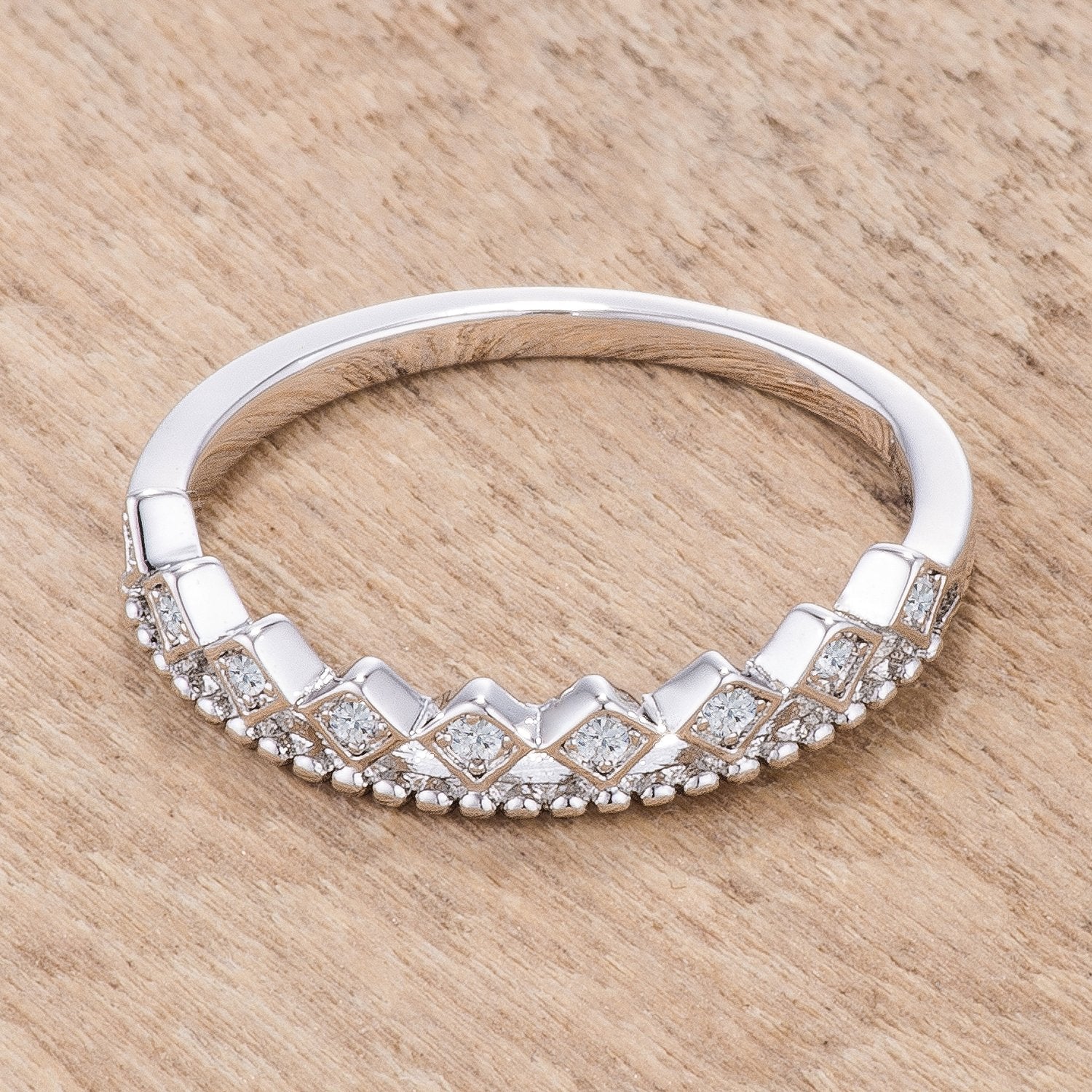 .14Ct Rhodium Plated CZ Mini Crown Stackable Band - Charming Charlie