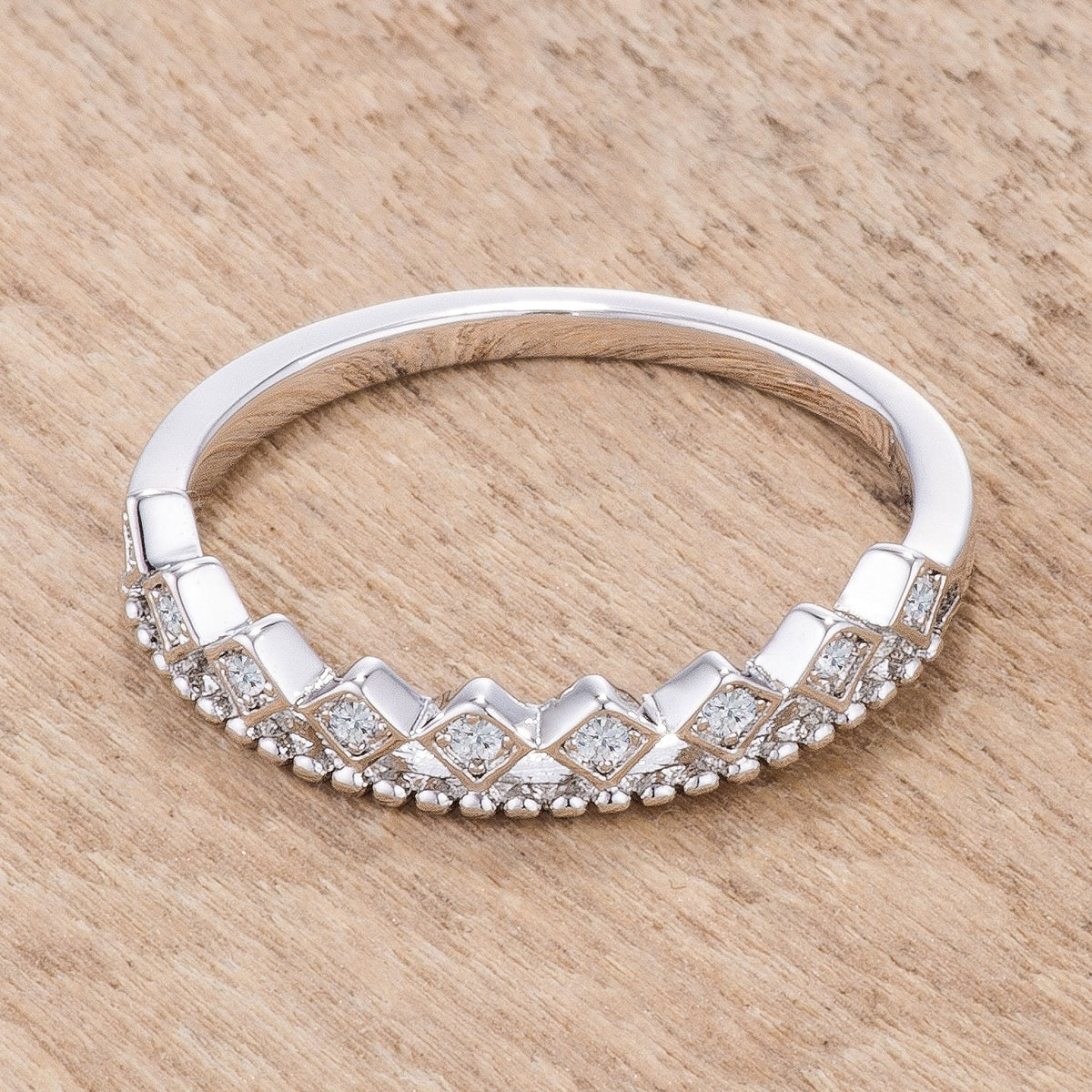 .14Ct Rhodium Plated CZ Mini Crown Stackable Band - Charming Charlie