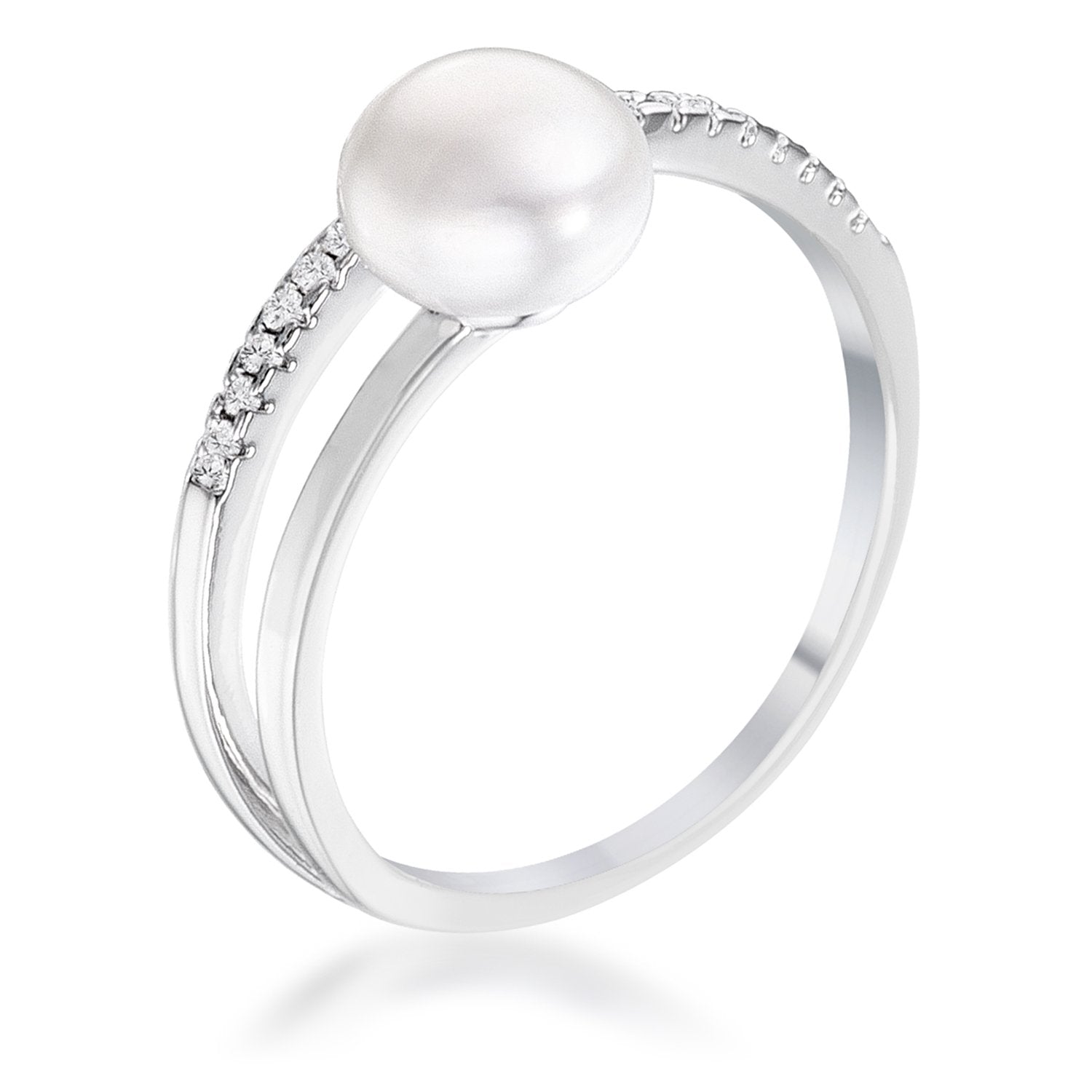 .15Ct Rhodium Plated Freshwater Pearl Ring With CZ Micro Pave Band - Charming Charlie
