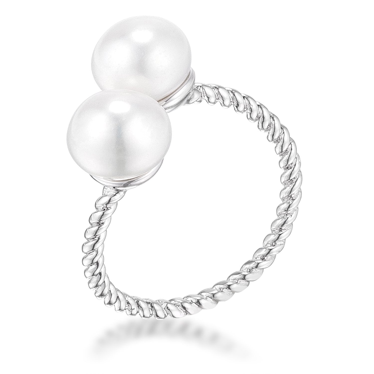 Rhodium Plated Twisted Rope Freshwater Pearl Wrap ring - Charming Charlie