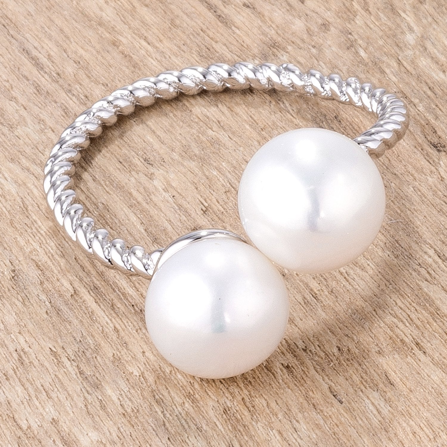 Rhodium Plated Twisted Rope Freshwater Pearl Wrap ring - Charming Charlie