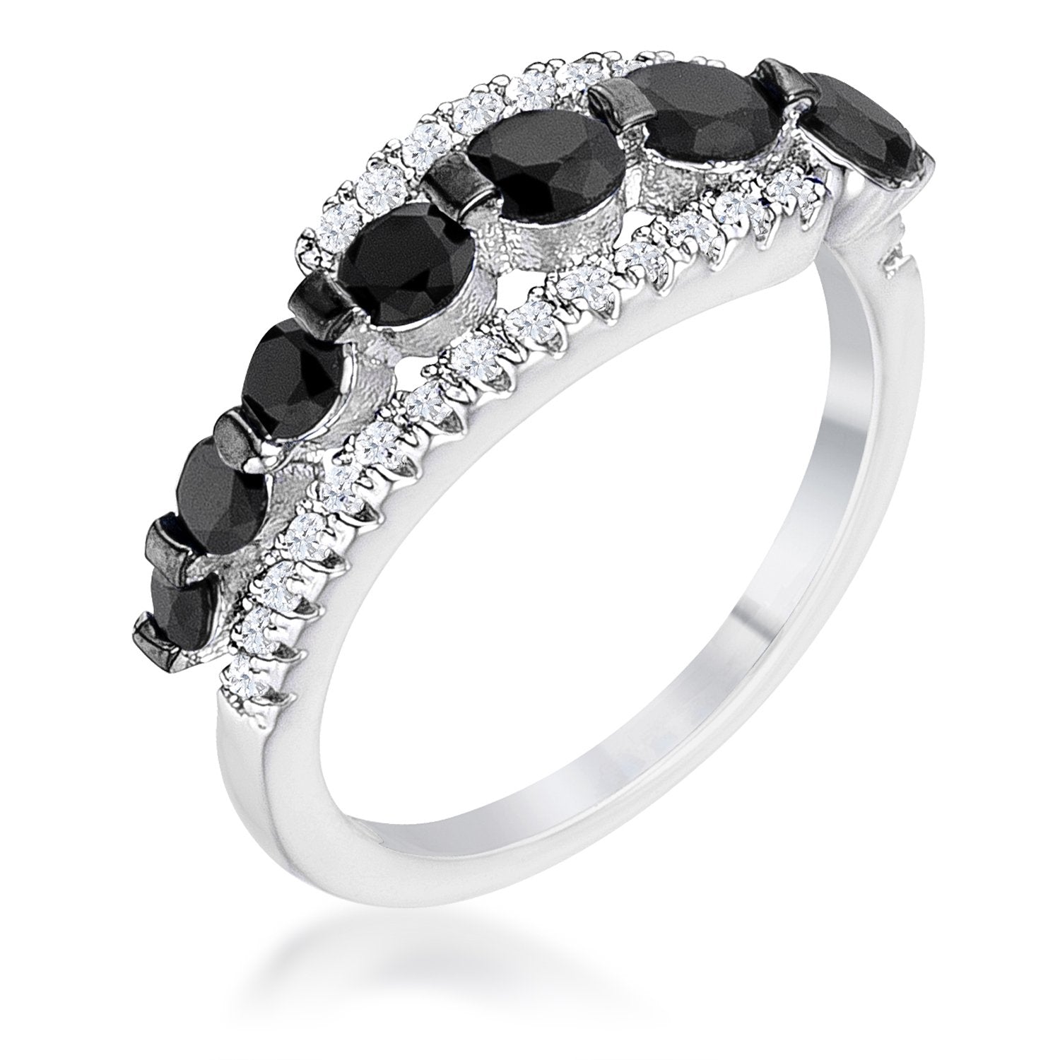 1.06Ct Rhodium & Hematite Plated Graduated Black & Clear CZ Half Eternity Ring - Charming Charlie