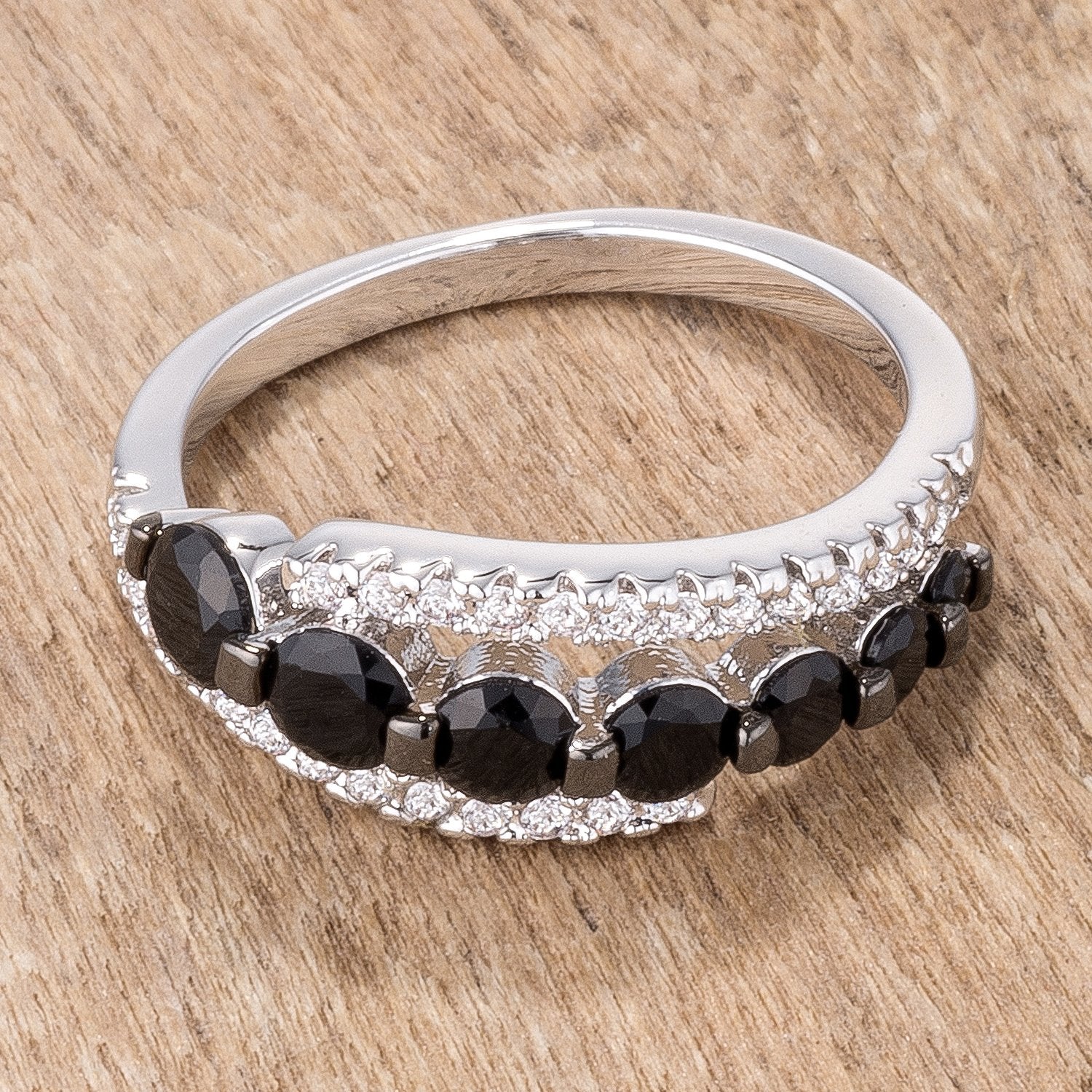 1.06Ct Rhodium & Hematite Plated Graduated Black & Clear CZ Half Eternity Ring - Charming Charlie