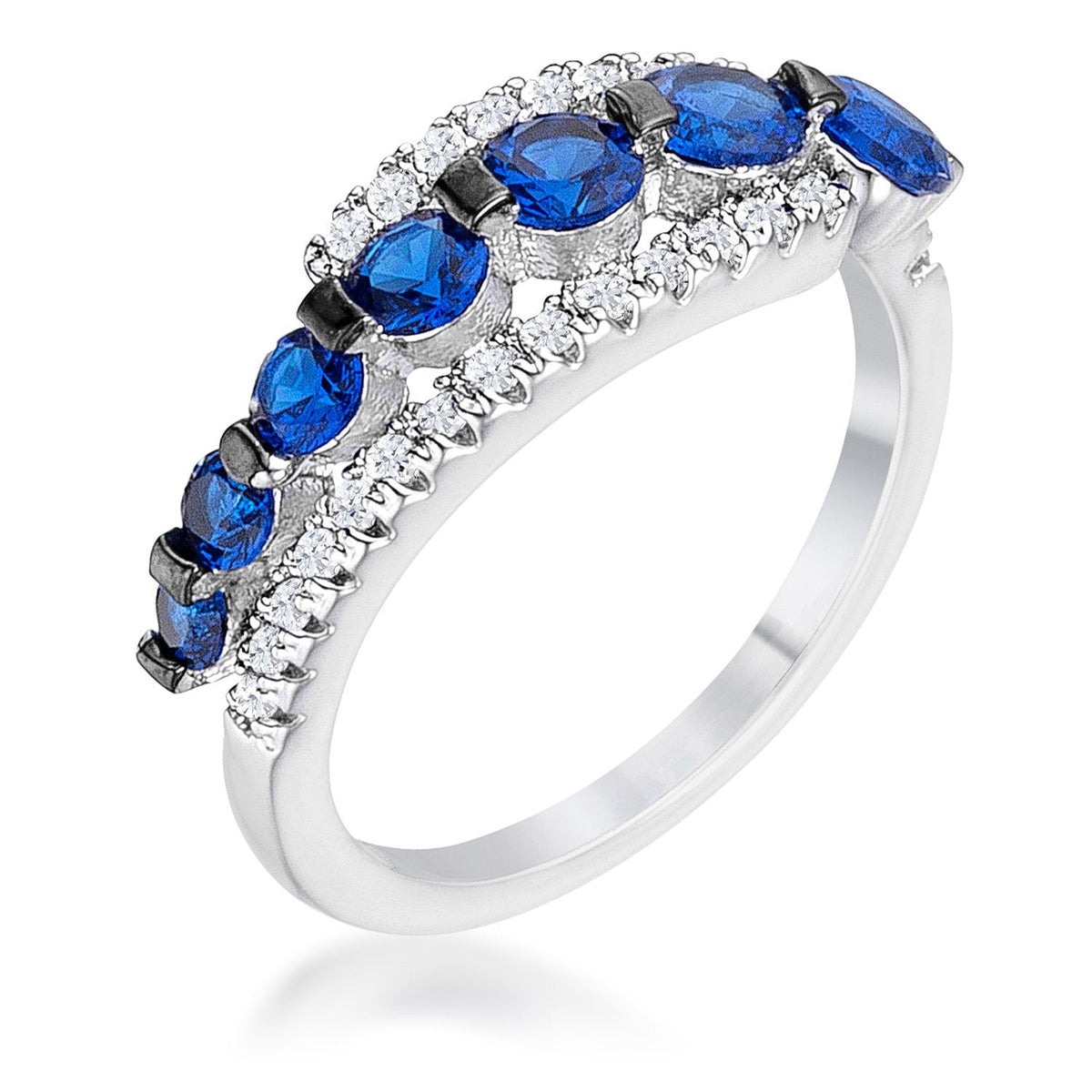 1.06Ct Rhodium & Hematite Plated Graduated Blue & Clear CZ Half Eternity Ring - Charming Charlie