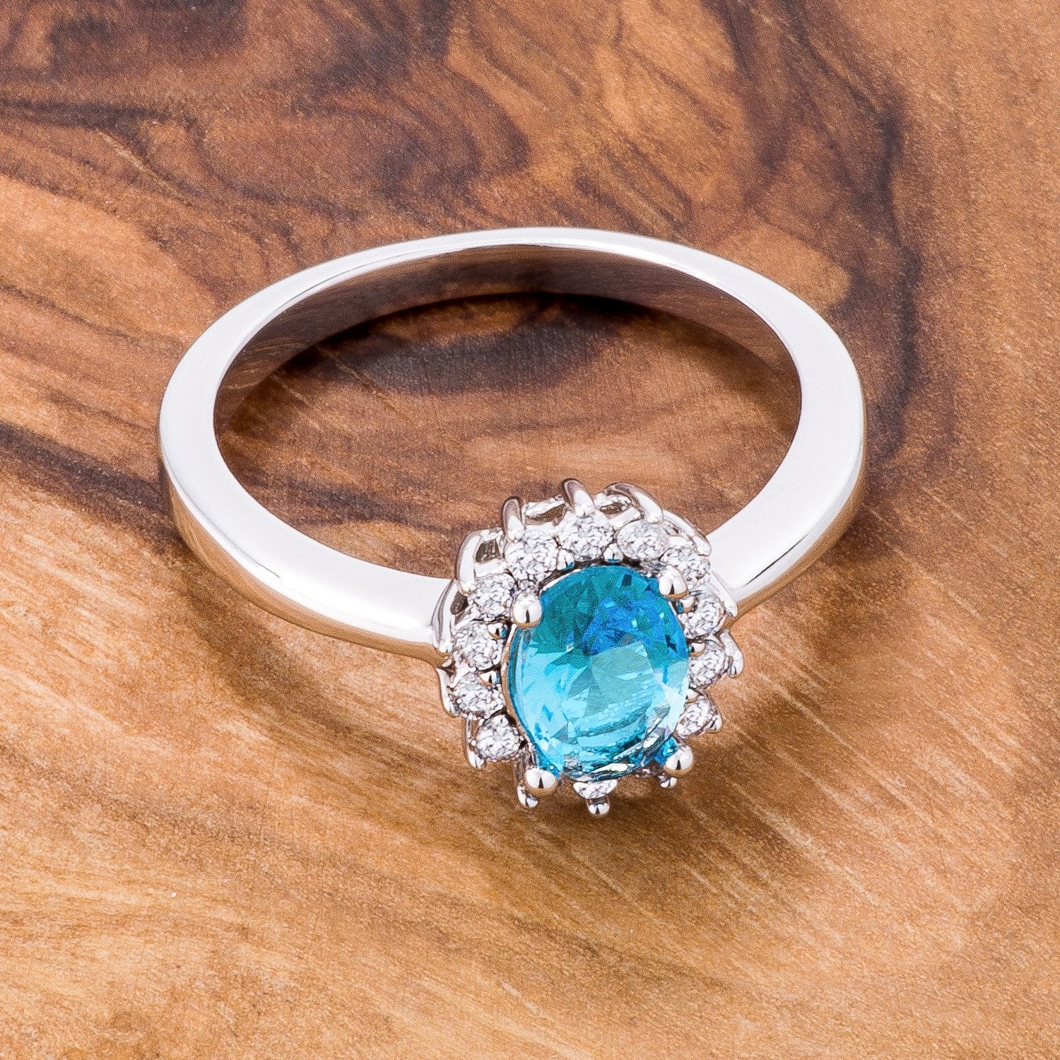 Aqua Blue CZ Petite Oval Ring - Charming Charlie