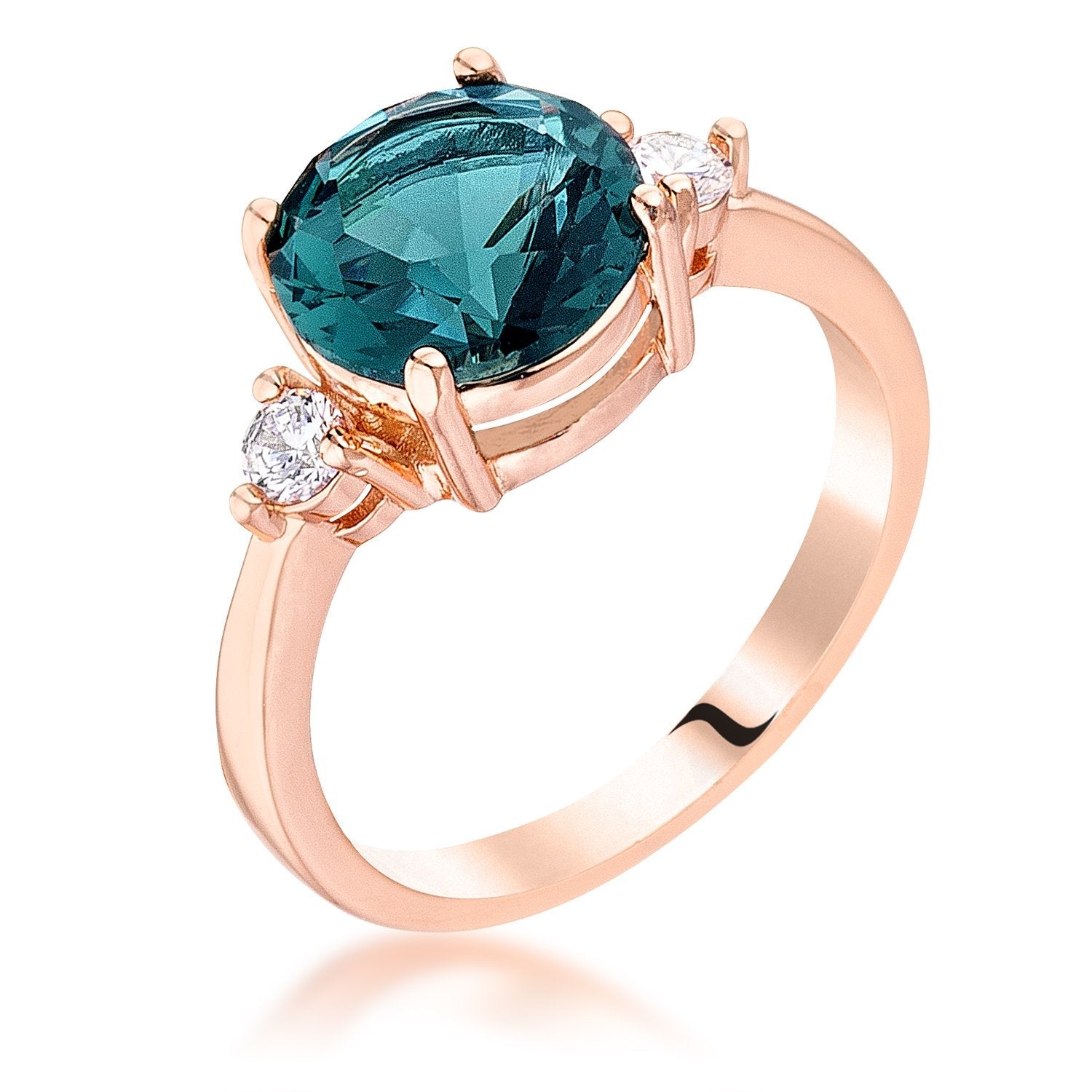 Rose Gold Plated Blue Green Three Stone Engagement Ring - Charming Charlie
