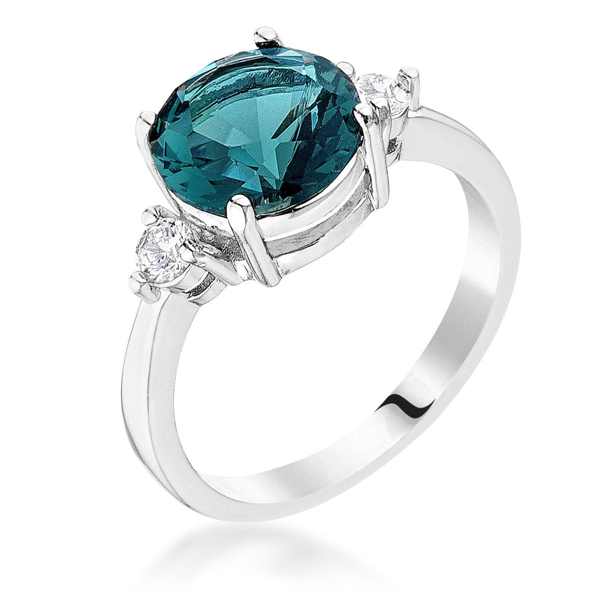 Exquisite Blue Green Three Stone CZ Engagement Ring - Charming Charlie