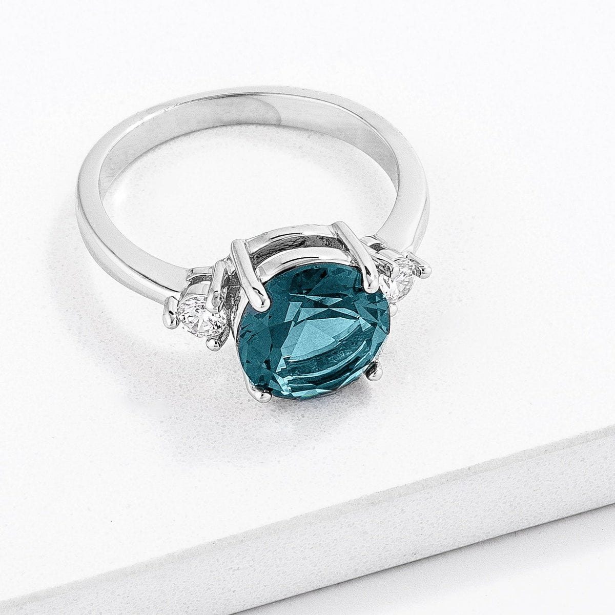 Exquisite Blue Green Three Stone CZ Engagement Ring - Charming Charlie