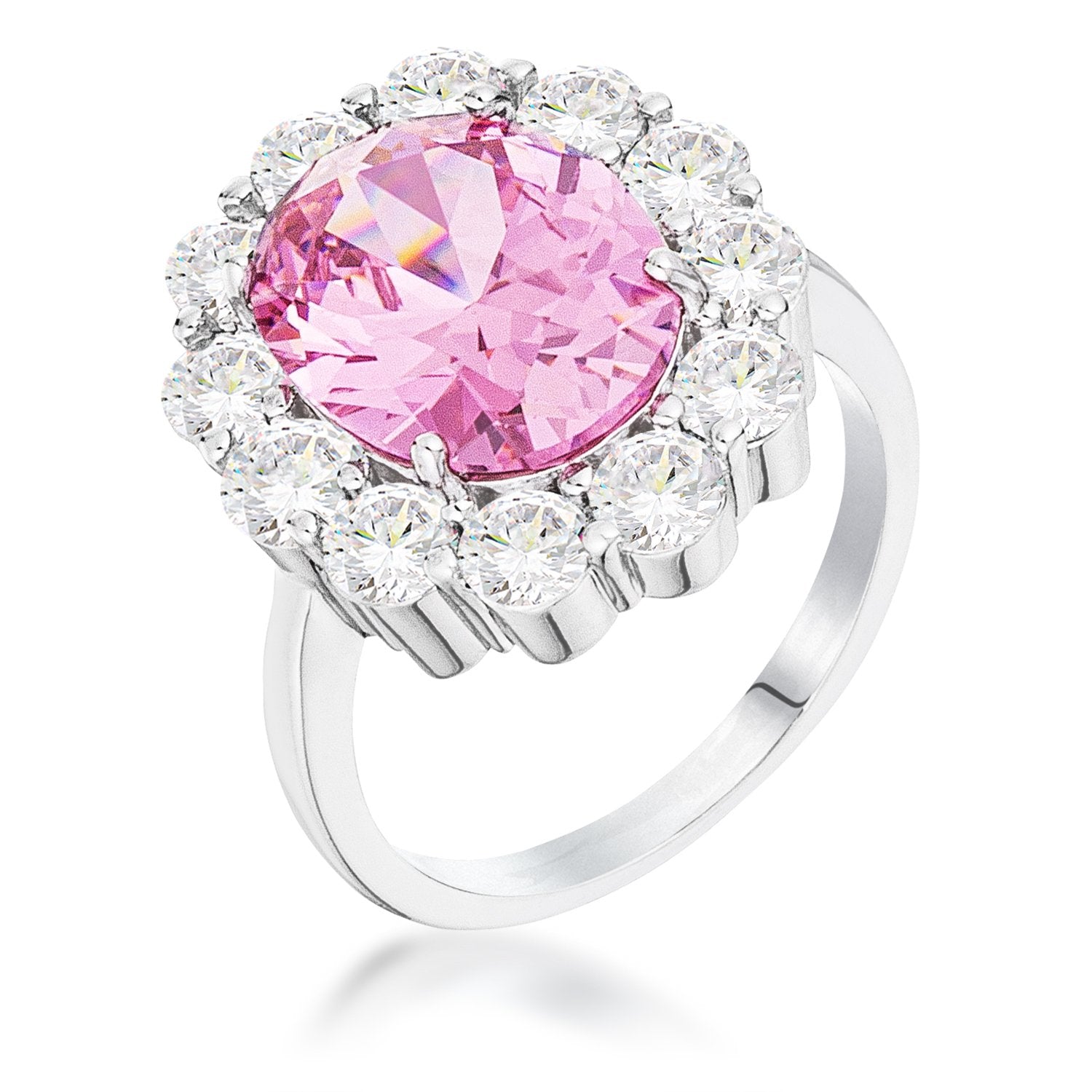 11.5Ct Rhodium Plated Pale Pink Oval Blossom Ring - Charming Charlie