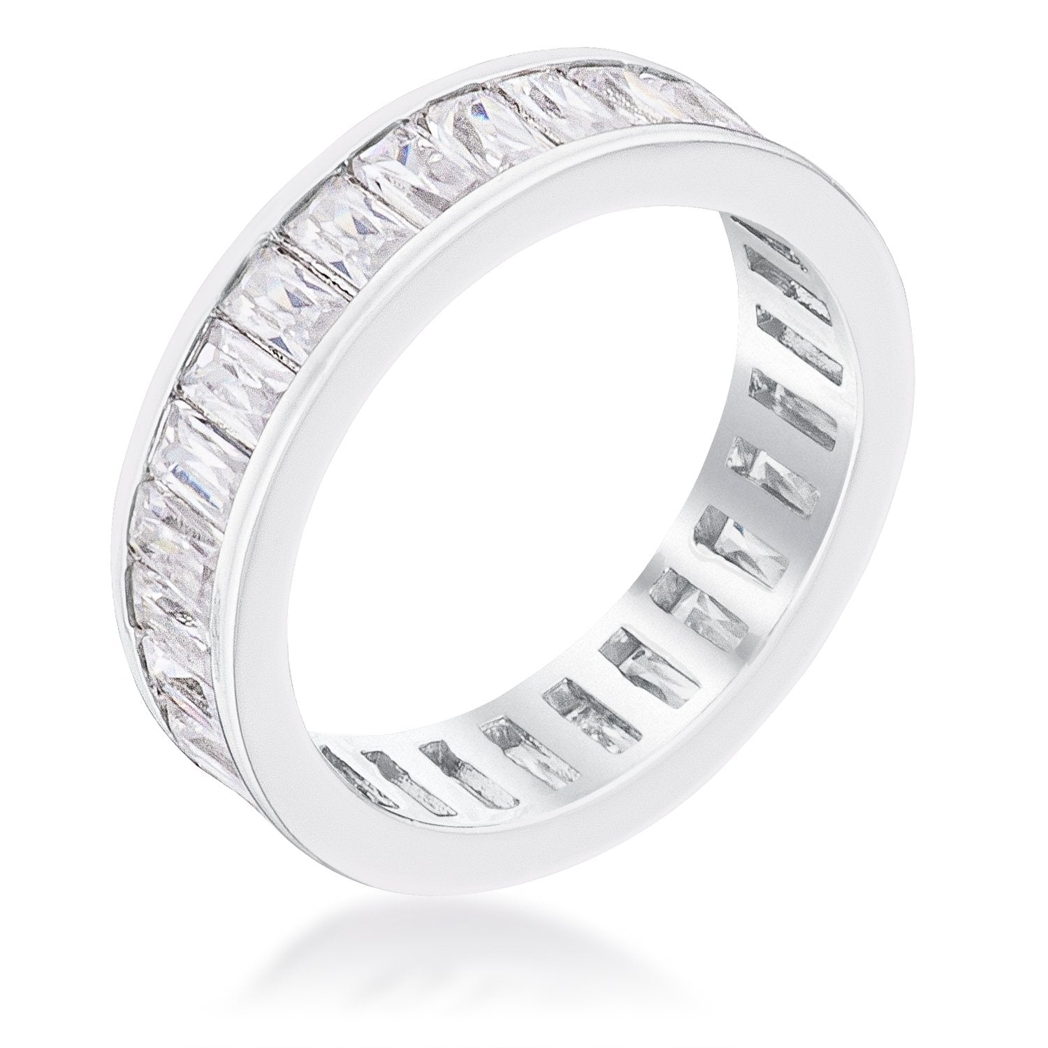 Rhodium Plated Baguette Emerald Cut Eternity Ring - Charming Charlie