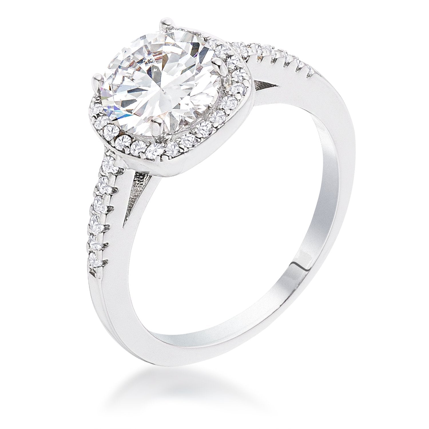 2.97Ct Rhodium Plated Classic Cushion Cut Halo Ring - Charming Charlie