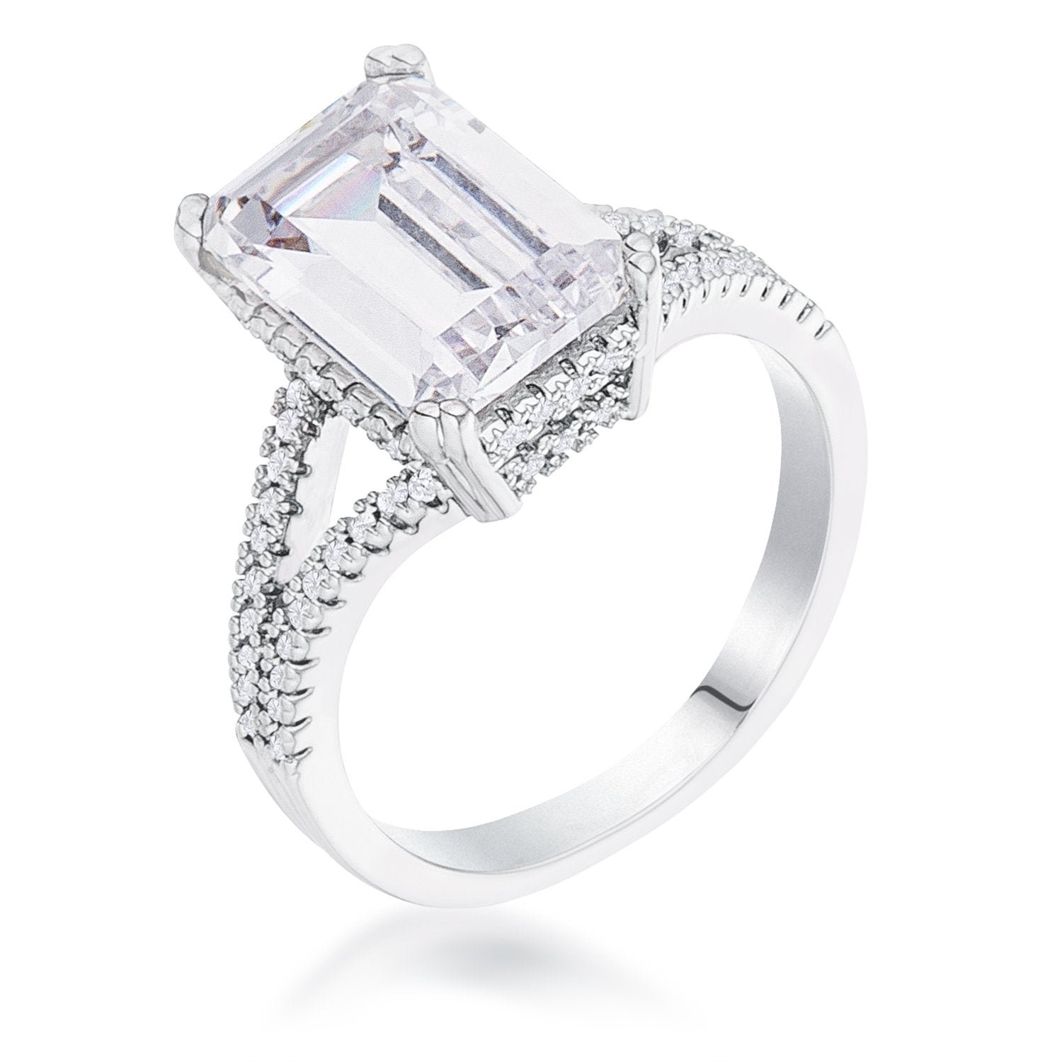 6.75Ct Rhodium Plated Emerald Cut Wishbone Ring - Charming Charlie