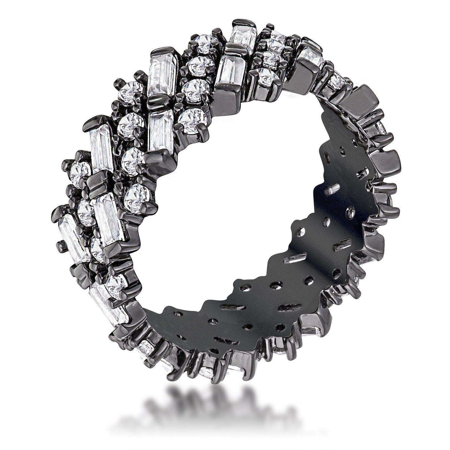 Hematite Clear CZ Alternating Baguette Round Eternity Band - Charming Charlie