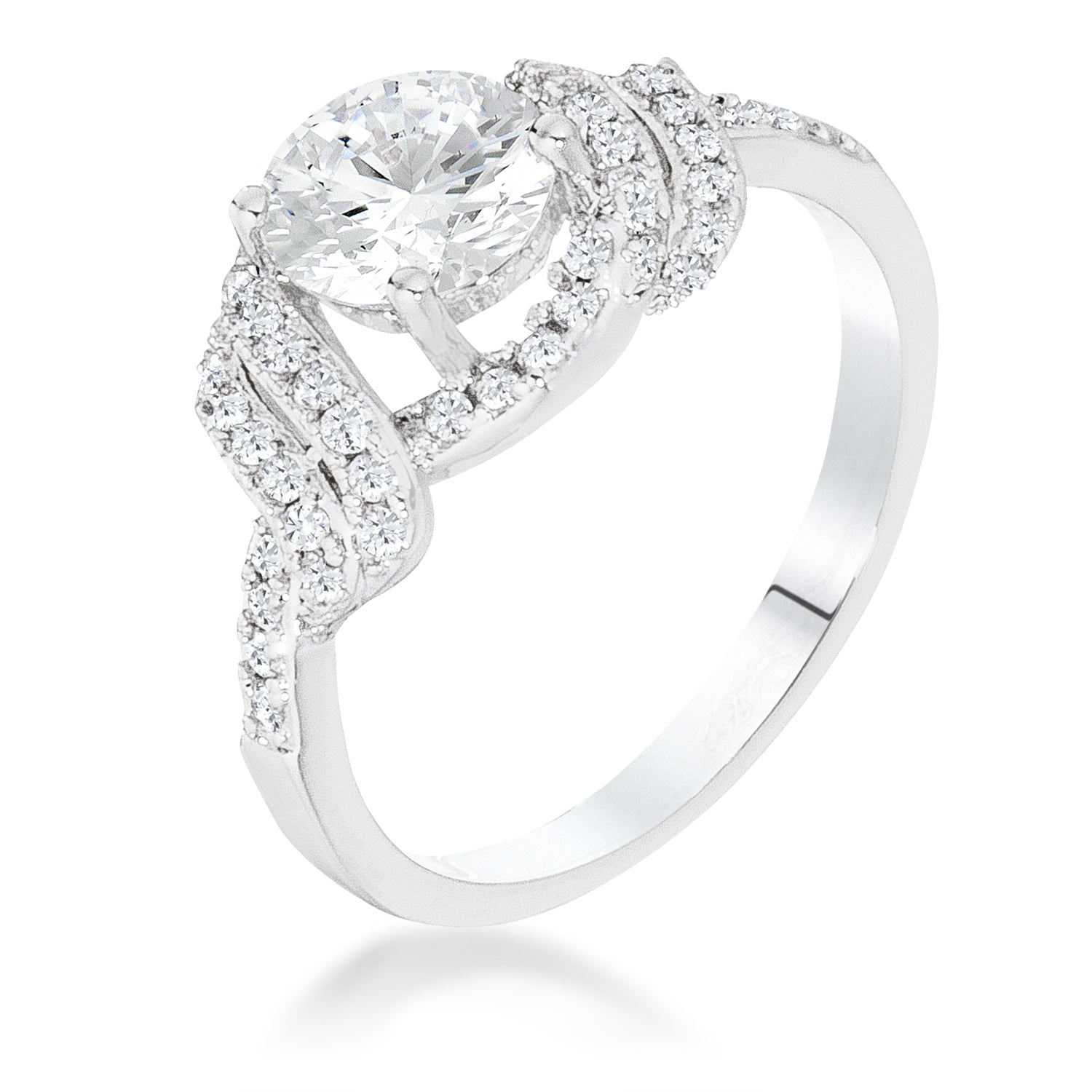 Rhodium Clear CZ Round Parallel Pace Twist Ring - Charming Charlie