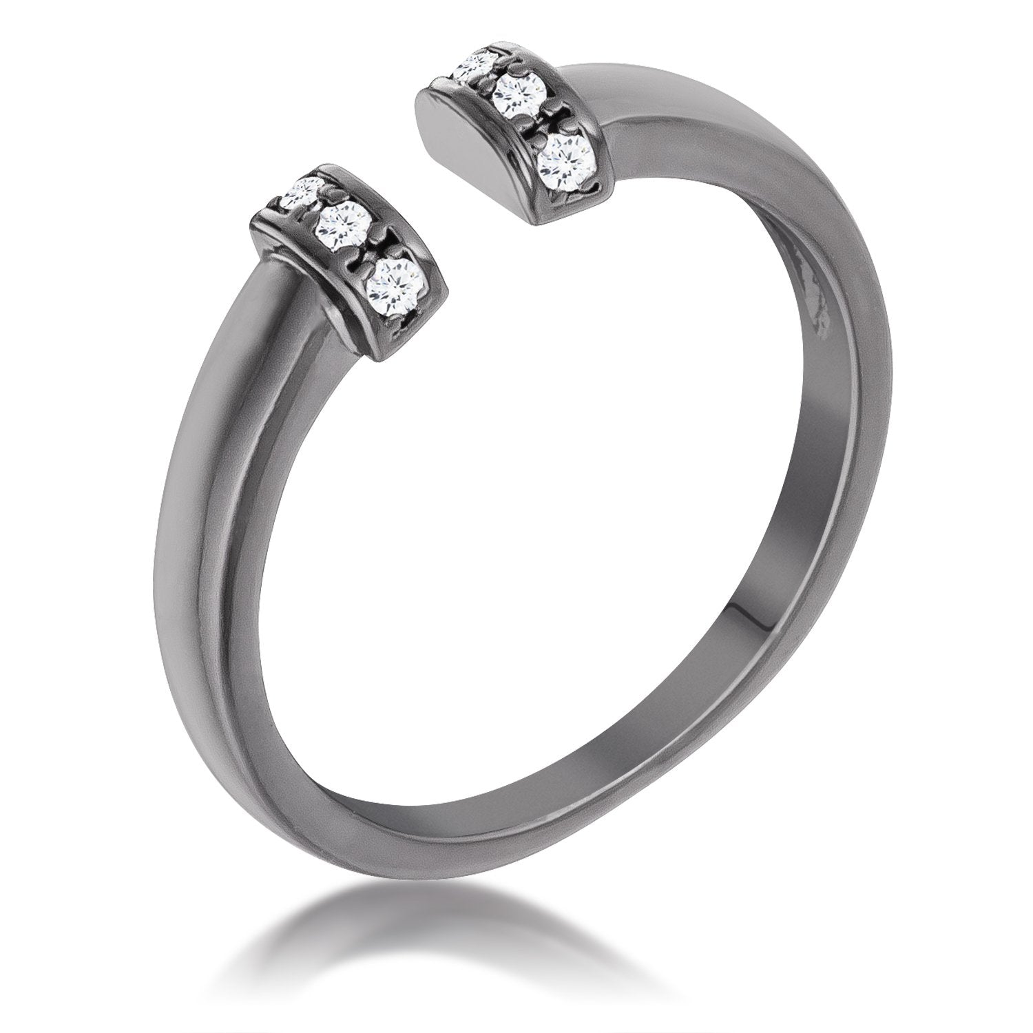 Hematite Petite CZ Clear Open Cuff Ring - Charming Charlie
