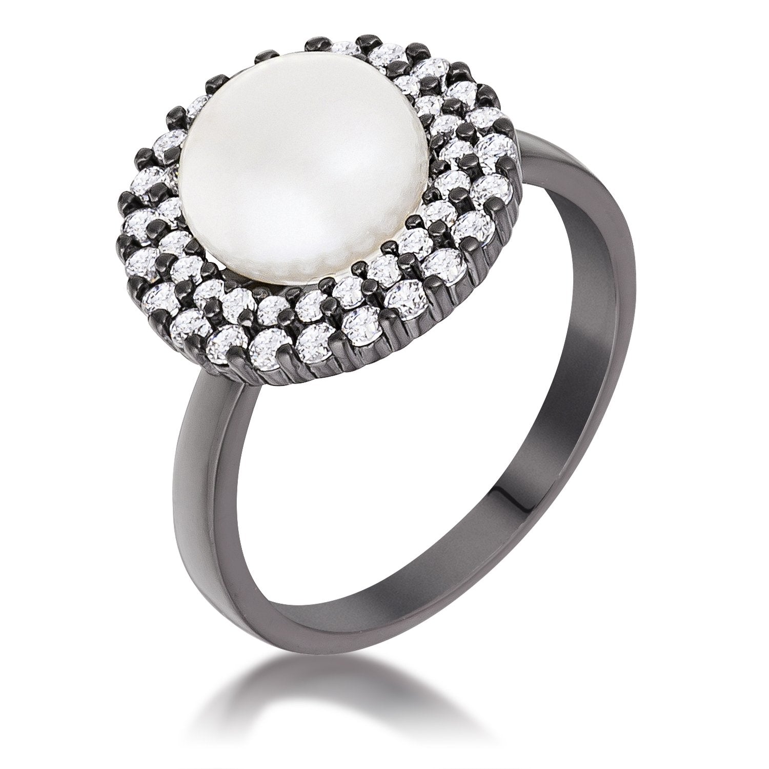 Hematite Double Halo Ethereal Pearl Cocktail Ring - Charming Charlie